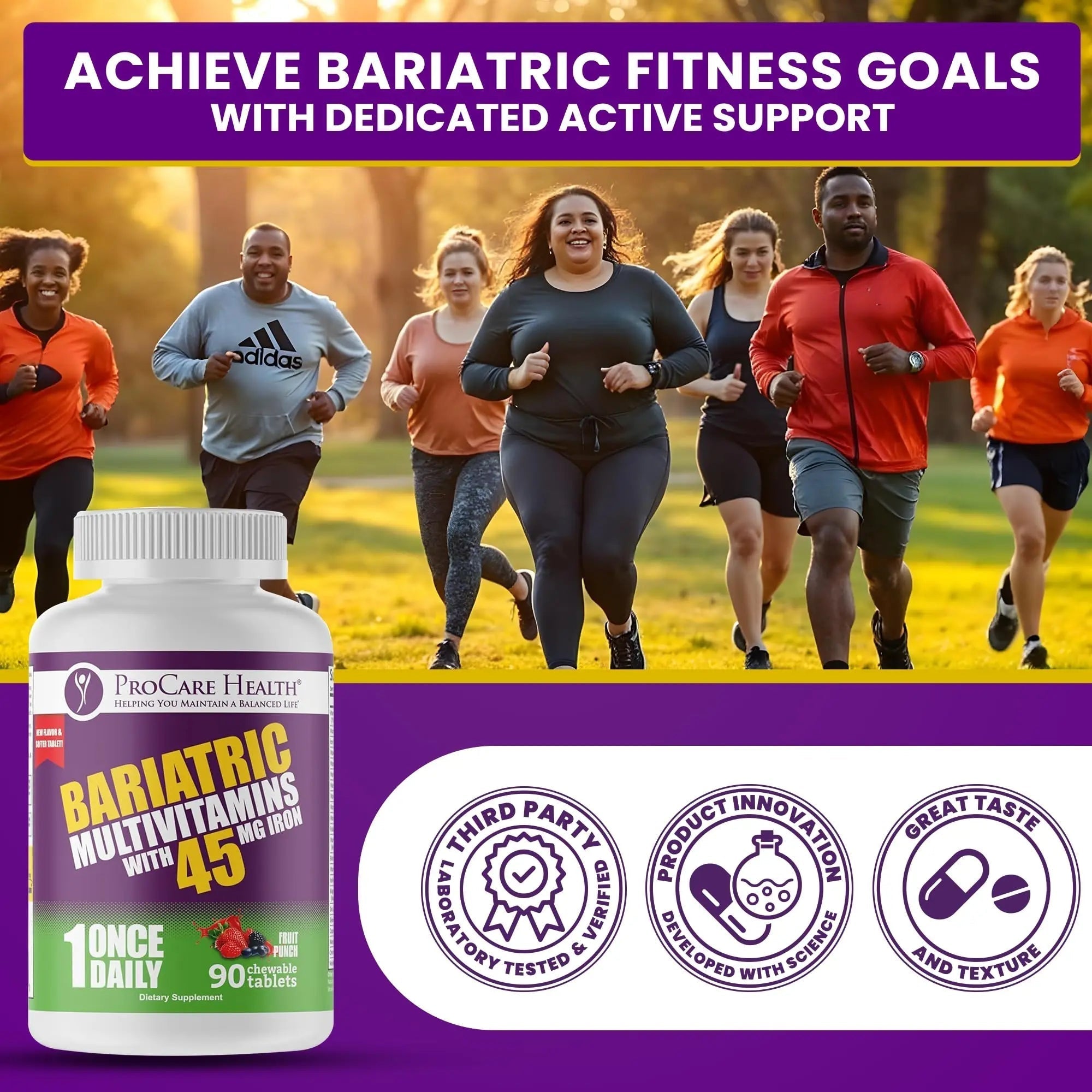 Procare Health Bariatric Multivitamin with Iron 45mg Chewable (90 Tablets) - Fruit Punch Flavor Bariatric Multivitamin Chewable Pills for Gastric Bypass ProCare Health buy supplements canada