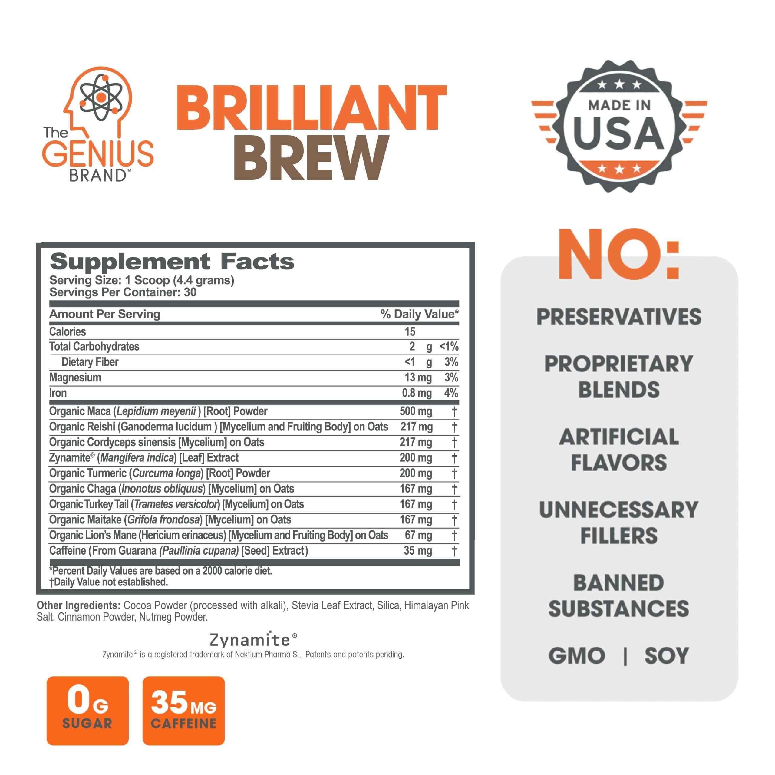 The Genius Brand Genius Brilliant Brew - Natural Coffee Substitute for Clear Thinking, Energy & Immune Support - No Crash or Jitters - Powered by Nootropics - Non-GMO - 30 Servings - Sweet Cocoa The Genius Brand buy supplements canada