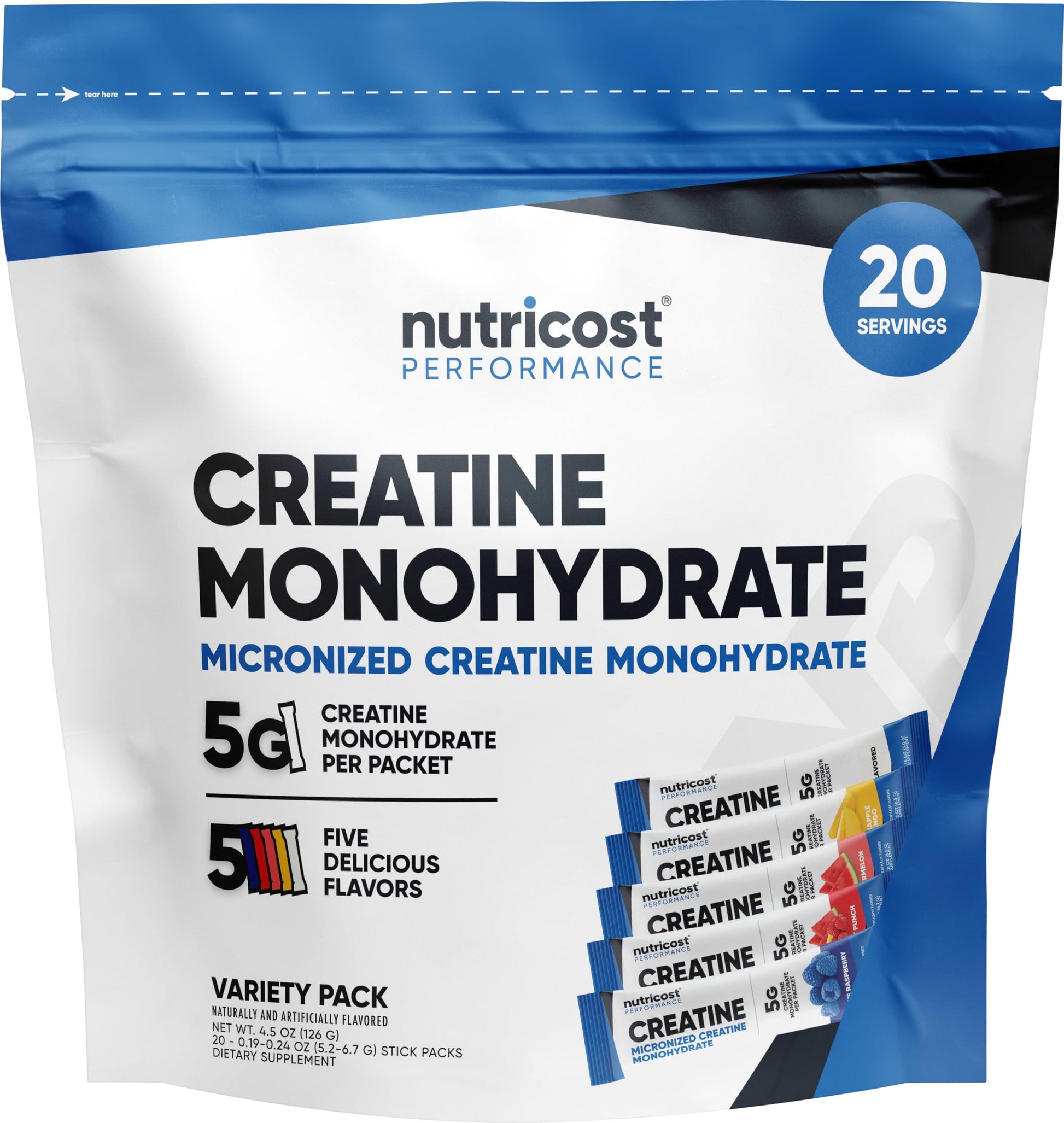 Nutricost Creatine Monohydrate Powder Variety Stickpacks (5 Flavors, 20 Servings) - Micronized, 5 Grams of Creatine Monohydrate Per Pack Nutricost buy supplements canada