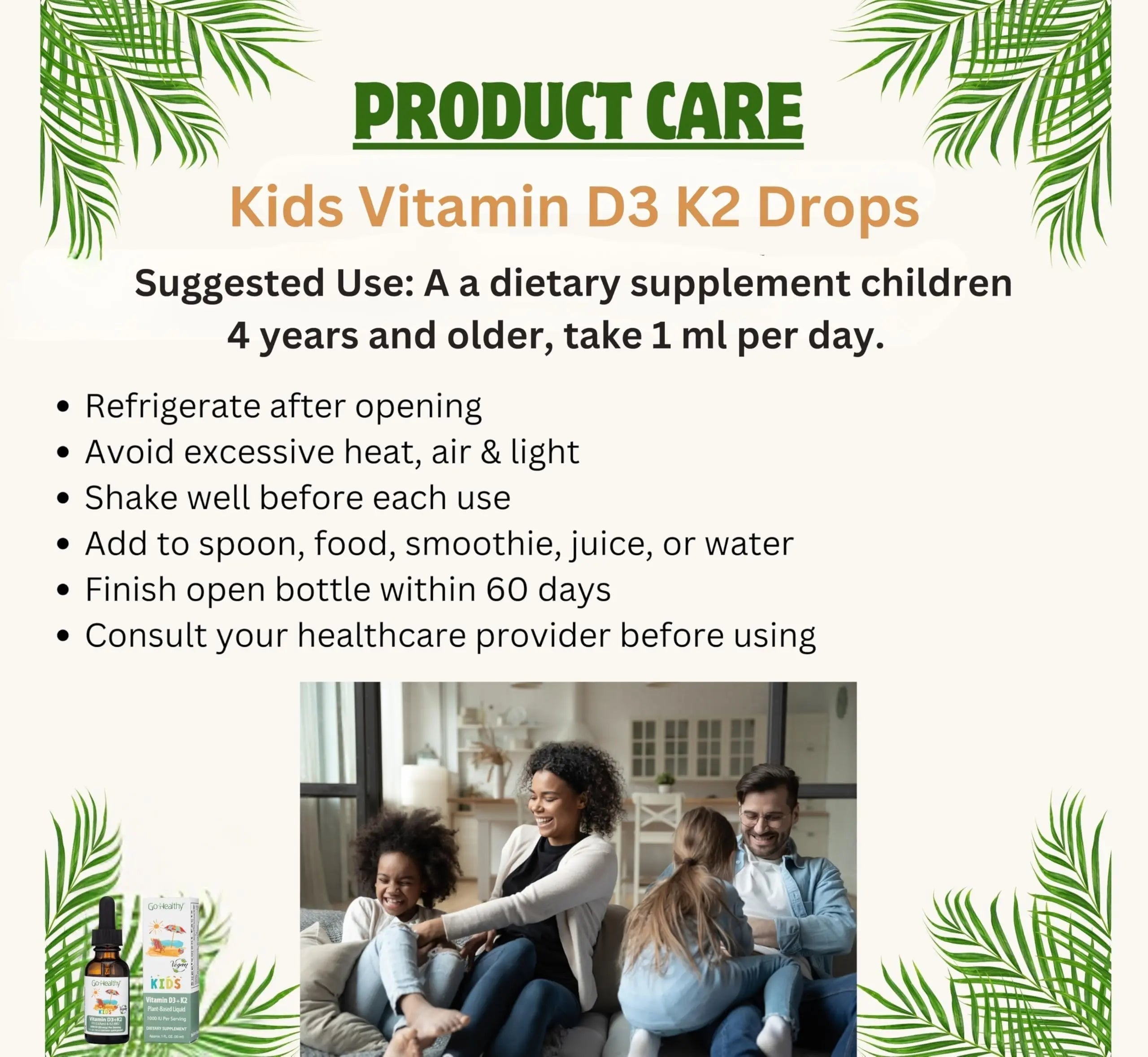 Go Healthy Kids Vitamins D3 K2 (MK-7), Child Vitamin D, Liquid Vegan D3 K2 Drops for Kids Go Healthy Natural buy supplements canada