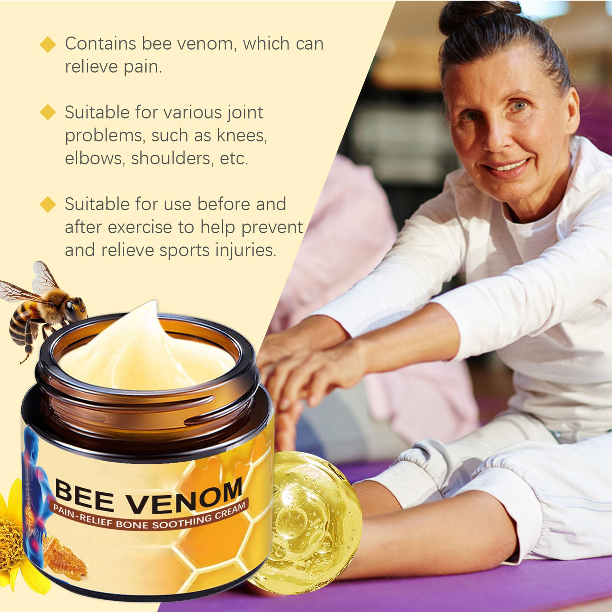 Liwoci Bee Venom Cream-Suitable for Neck, Waist, Back, Hands, Feet and Leg Joint Pain Care Liwoci buy supplements canada
