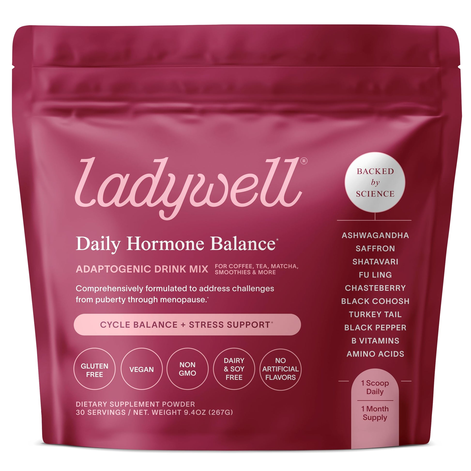 Ladywell Daily Hormone Balance Powder | Natural Cycle Support for Women | Supports Mood, Bloating, Cramps, Skin Health & Cravings with Chasteberry, B Vitamins, Ashwagandha, Saffron + | 30 Servings Ladywell buy supplements canada