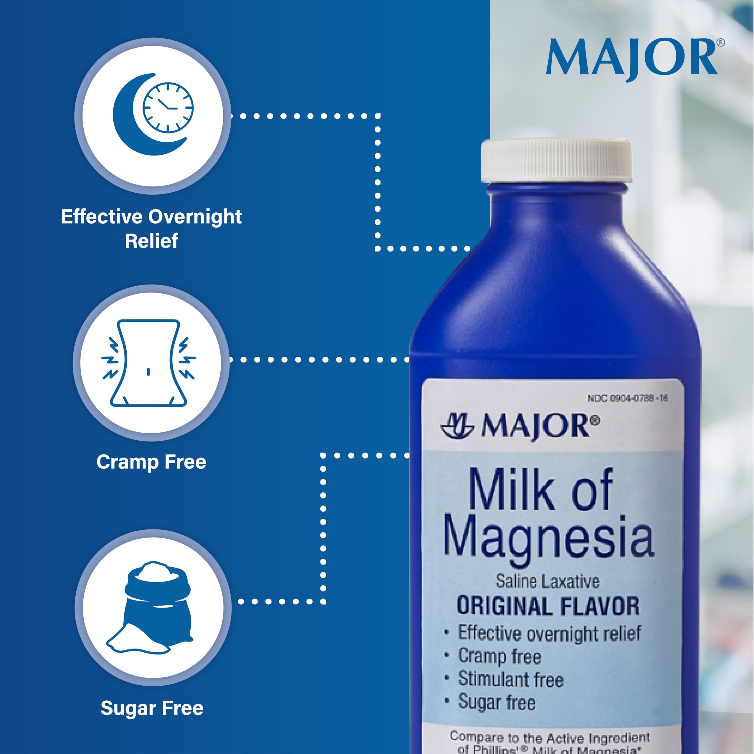 MAJOR Milk of Magnesia Saline Laxative - Original Flavor - Effective Overnight Relief - Stimulant-Free, Sugar-Free - 16 Fl Oz MAJOR buy supplements canada