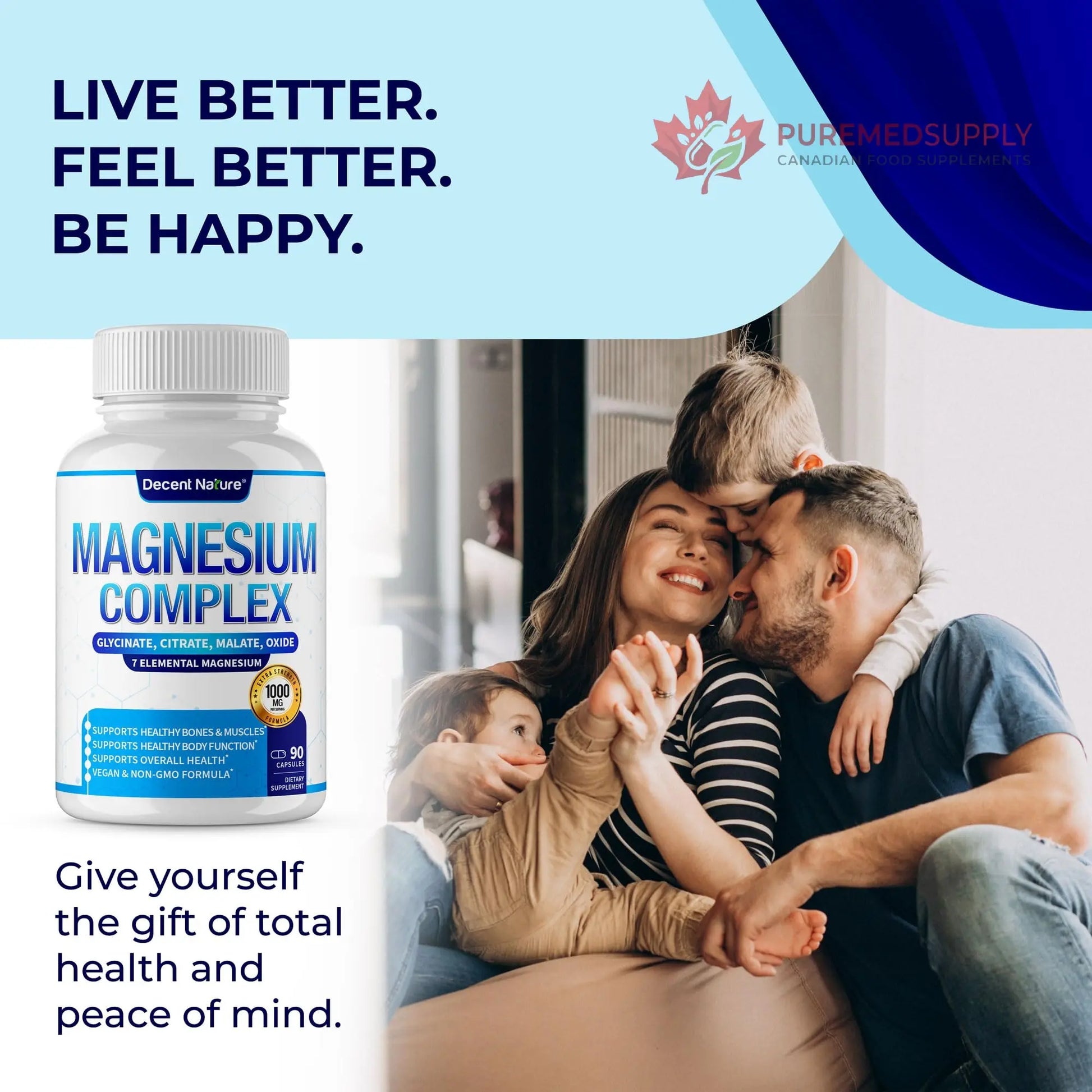 Magnesium Complex 7 Elemental Magnesium Supplement 1000mg – Magnesium Glycinate, Citrate, Malate, Taurate, Oxide, Aspartate, Orotate Non-GMO 90 Capsules DECENT NATURE buy supplements canada