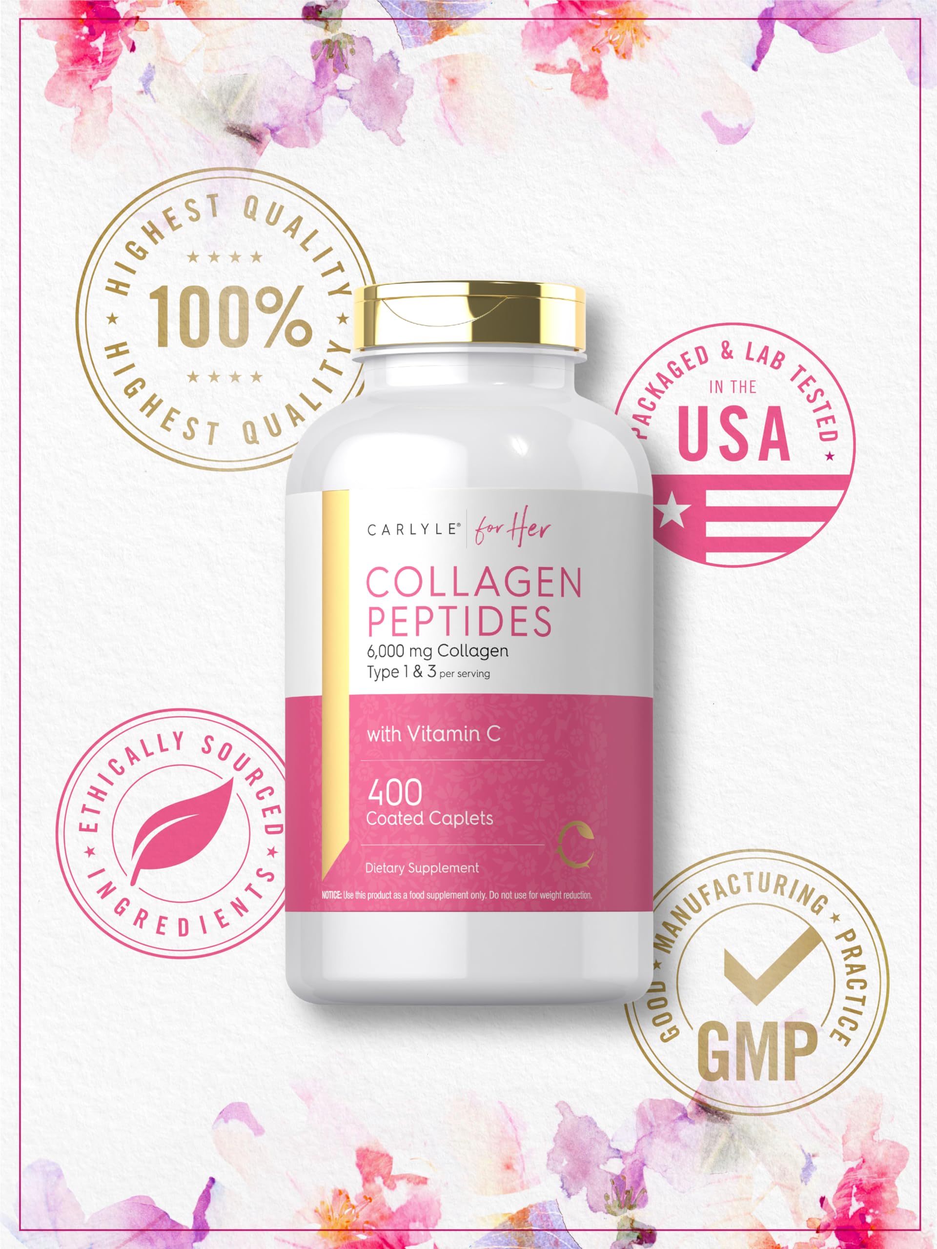 Carlyle Collagen Peptides 6000mg | 400 Caplets | with Vitamin C | Type 1 and 3 | Non-GMO, Gluten Free, Grass Fed Supplement Carlyle buy supplements canada