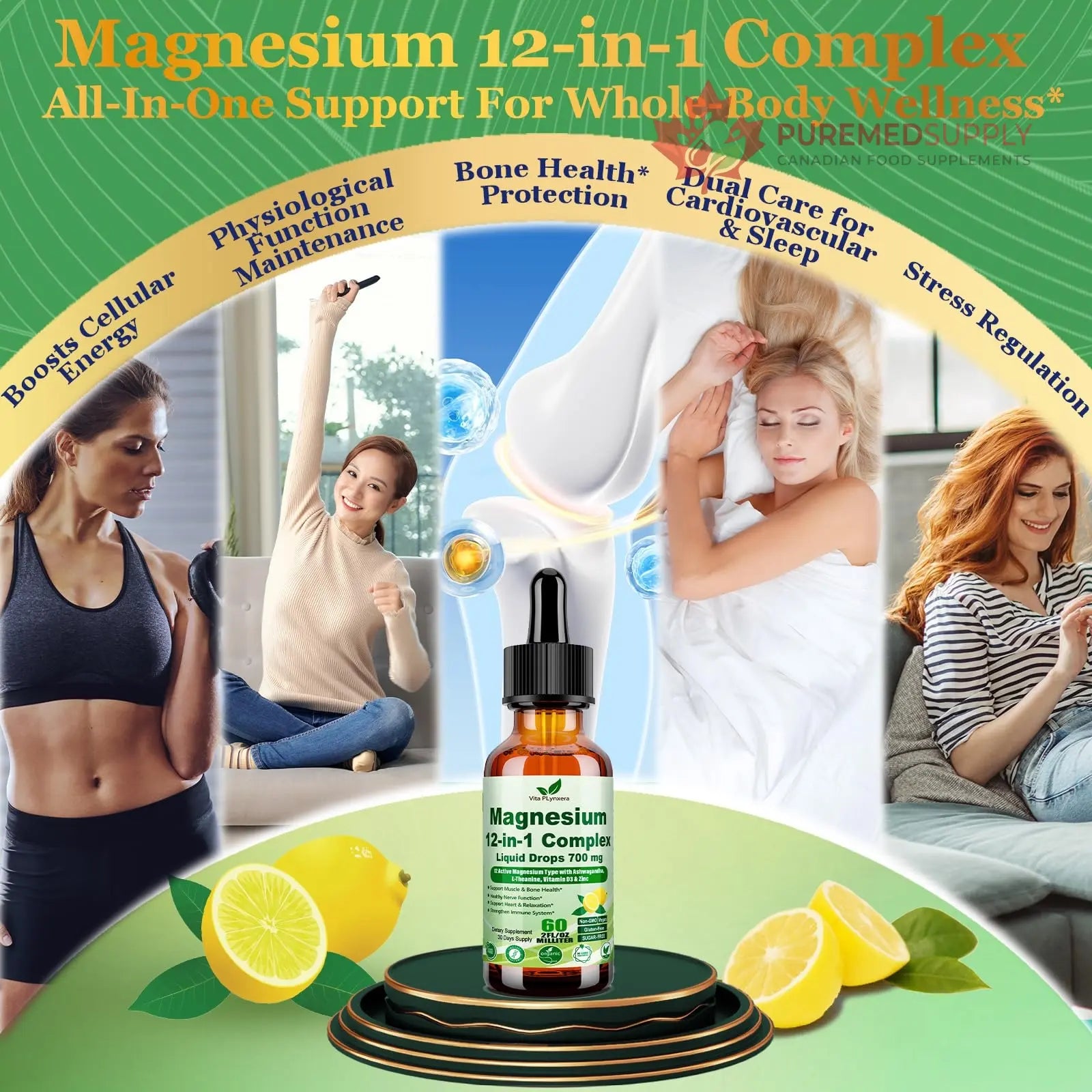 12-in-1 Magnesium Complex Liquid Drops, Chelated Magnesium Citrate Glycinate Taurate Malate Aspartate w. Ashwagandha Theanine D3 & Zinc for Relaxation Sleep Immune Health & Muscle Function丨Women Men. Vita PLynxera buy supplements canada