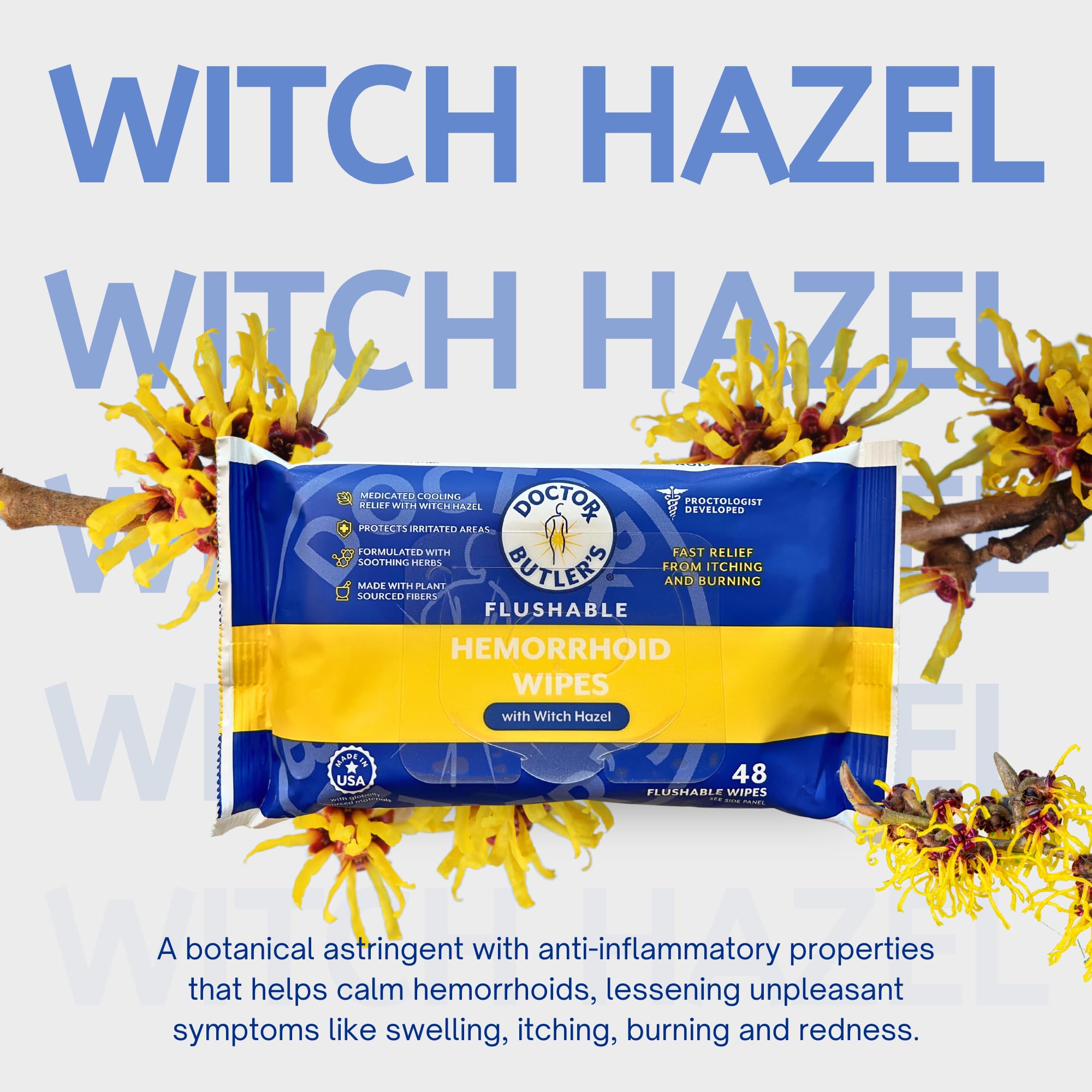 Doctor Butler's Flushable Hemorrhoid Wipes – Flushable Wipes with Witch Hazel to Soothe and Bring Relief from Discomfort Associated with Hemorrhoids (48 Wipes) Doctor Butler's buy supplements canada