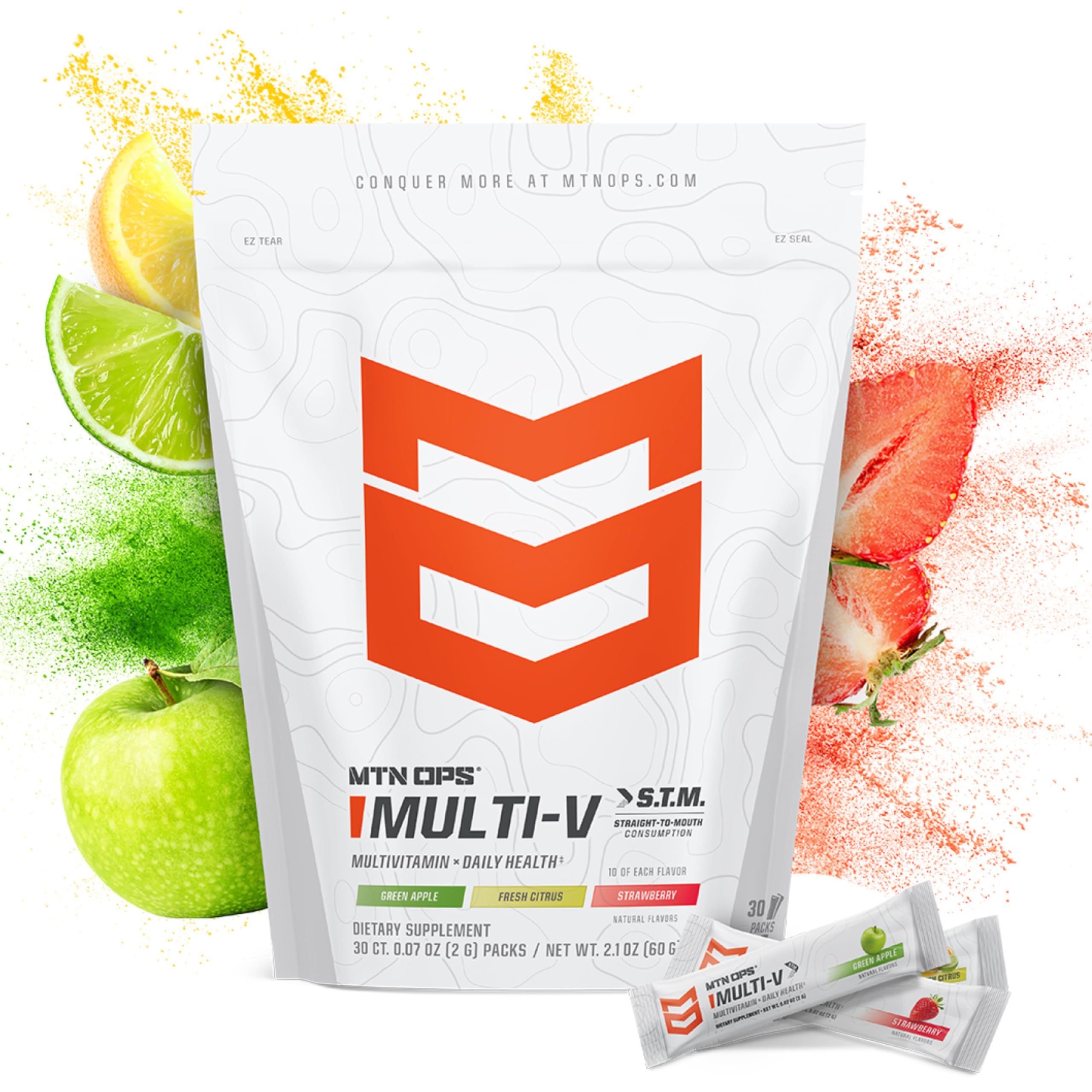 MTN OPS Multi‑V STM On‑the‑Go Daily Multivitamin for Men, Women & Kids – Straight‑to‑Mouth Vitamin C D3 B Zinc Packs – Gluten Free, Natural Flavors, 30 Servings MTN OPS buy supplements canada