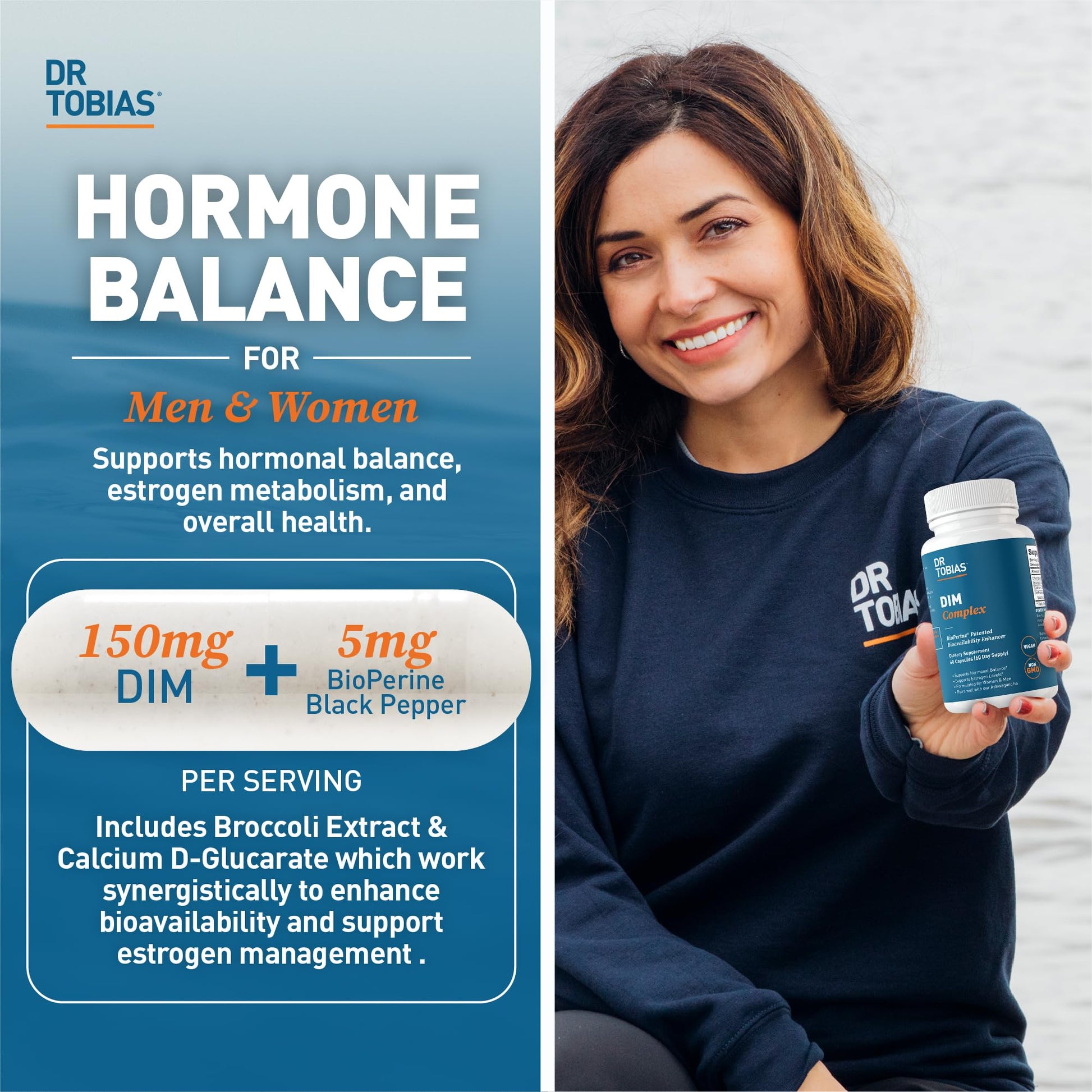 Dr. Tobias DIM Complex, Hormone Balance for Women & Men, DIM Supplement with BioPerine, Broccoli Extract & Calcium D-Glucarate Estrogen Detox Balance Complex, Non-GMO, Vegan, 60 Capsules Dr. Tobias buy supplements canada