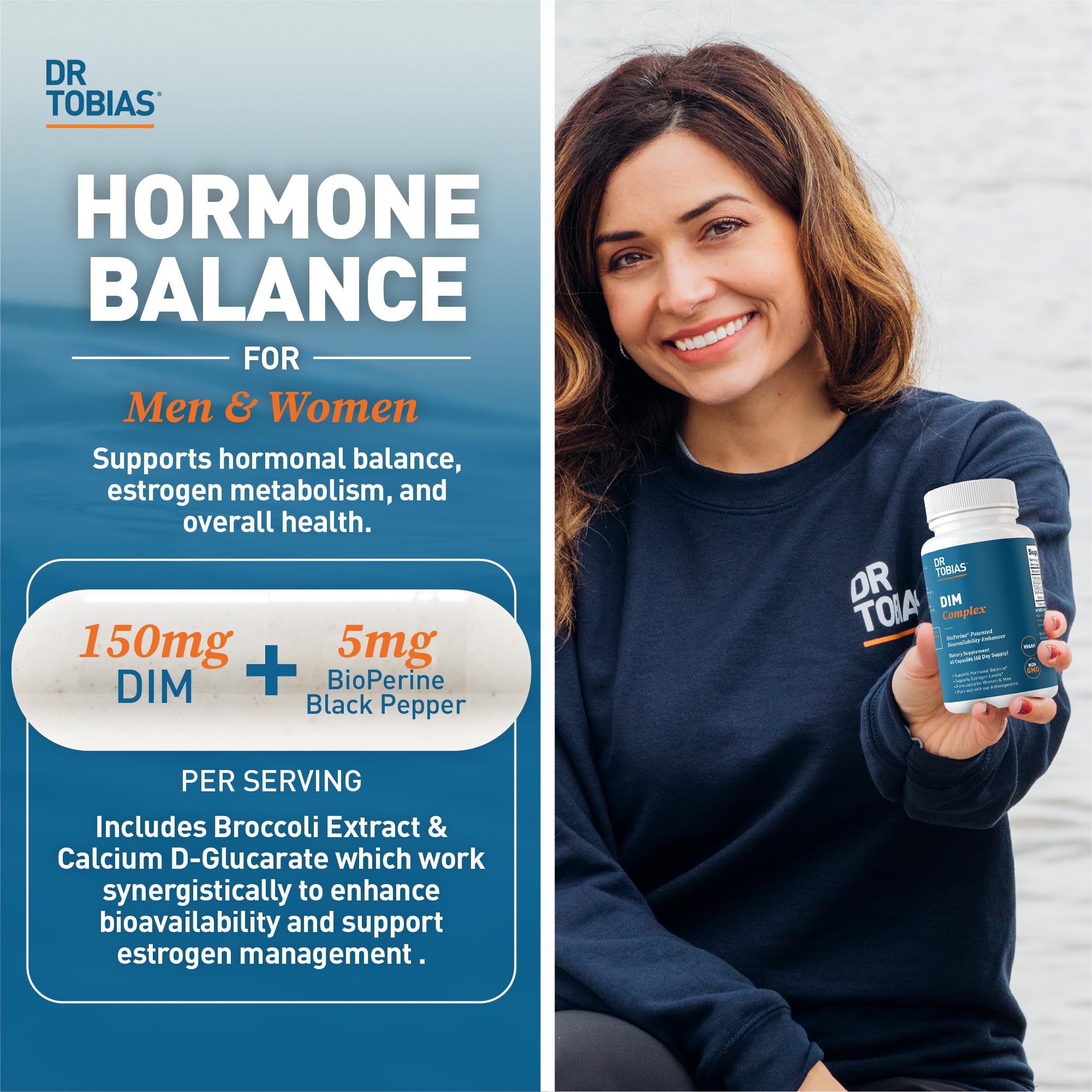Dr. Tobias DIM Complex, Hormone Balance for Women & Men, DIM Supplement with BioPerine, Broccoli Extract & Calcium D-Glucarate Estrogen Detox Balance Complex, Non-GMO, Vegan, 60 Capsules Dr. Tobias buy supplements canada
