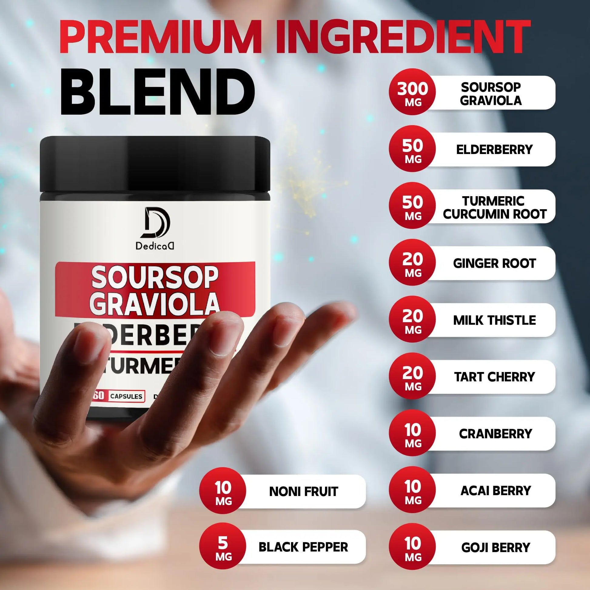 DEDICAD 11in1 Graviola Soursop Capsules - Blended with Elderberry, Turmeric, Ginger, Milk Thistle, Cranberry & More - Support Positive Mood, Immune System & Body Management DEDICAD buy supplements canada