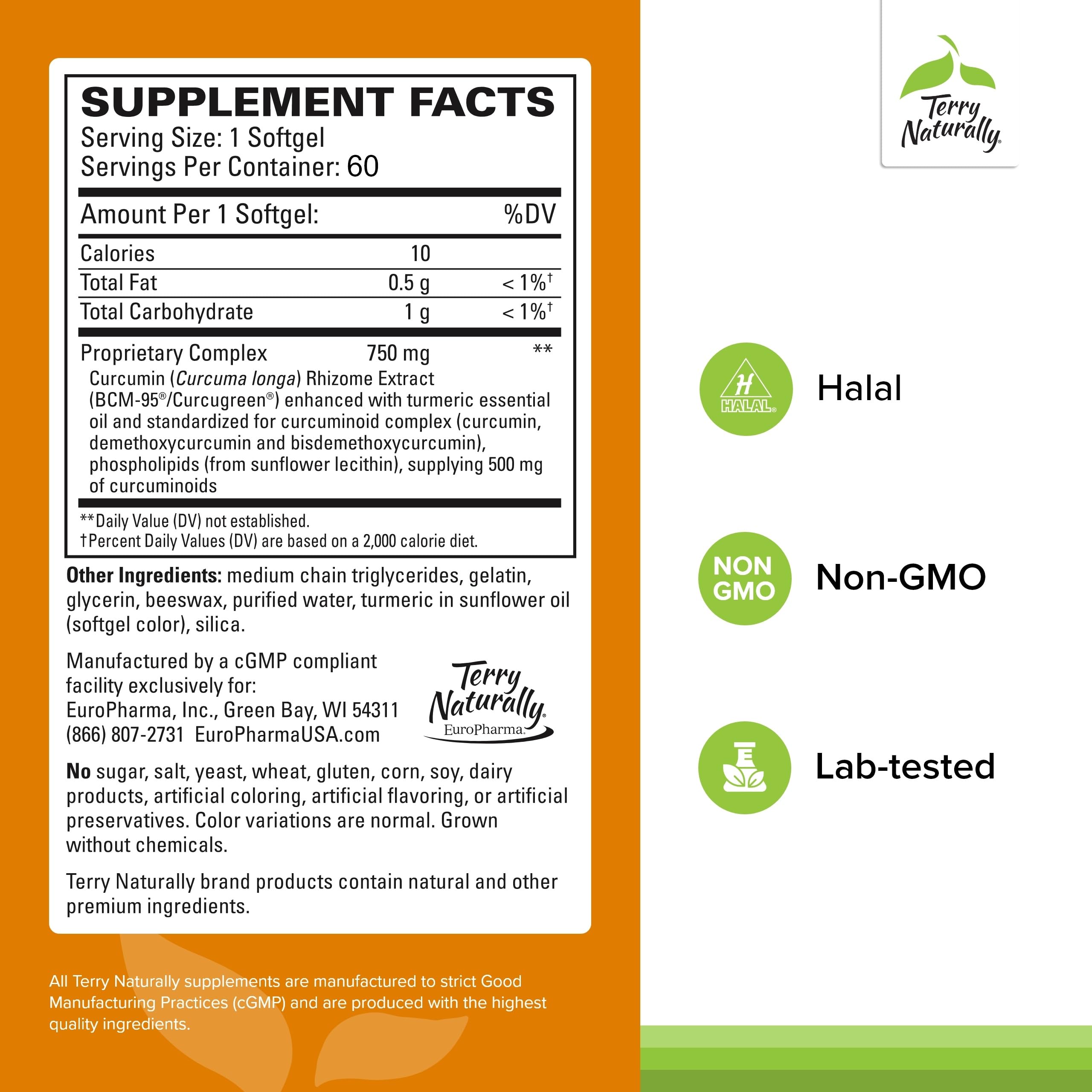 Terry Naturally CuraMed 750mg - Antioxidant Supplement for Brain & Heart Health Support - Dietary Supplement with High-Potency Curcumin Complex - Kidney, Liver & Immune Health Support - 60 Softgels Terry Naturally buy supplements canada