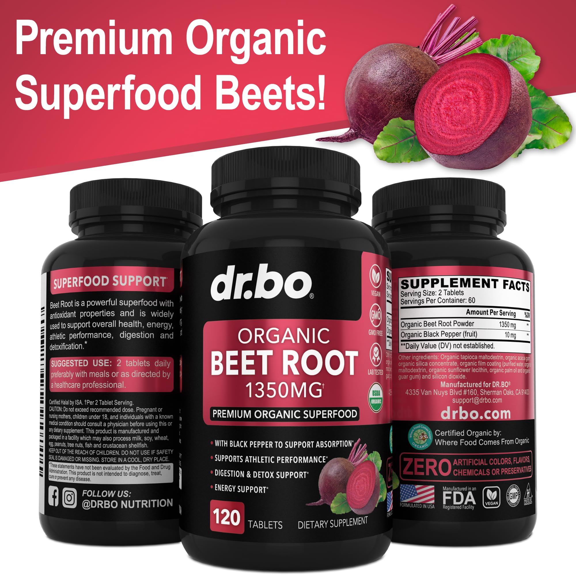 Organic Beet Root Capsules Supplements - 1350mg Beetroot Powder Extract Pills, Organic DR. BO buy supplements canada