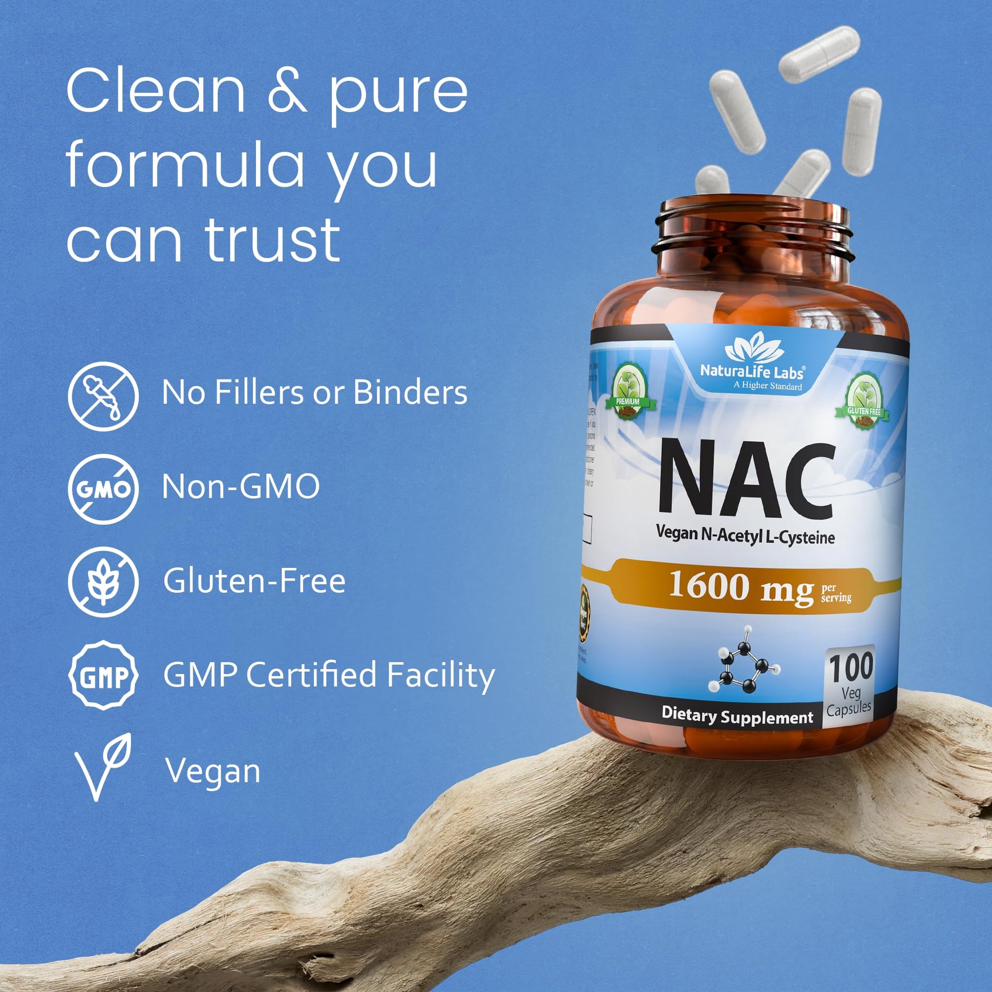 NaturaLife Labs N-Acetyl-L-Cysteine (NAC) 1600 mg – 100 Capsules - Vegan, Non-GMO & Gluten-Free NaturaLife Labs buy supplements canada