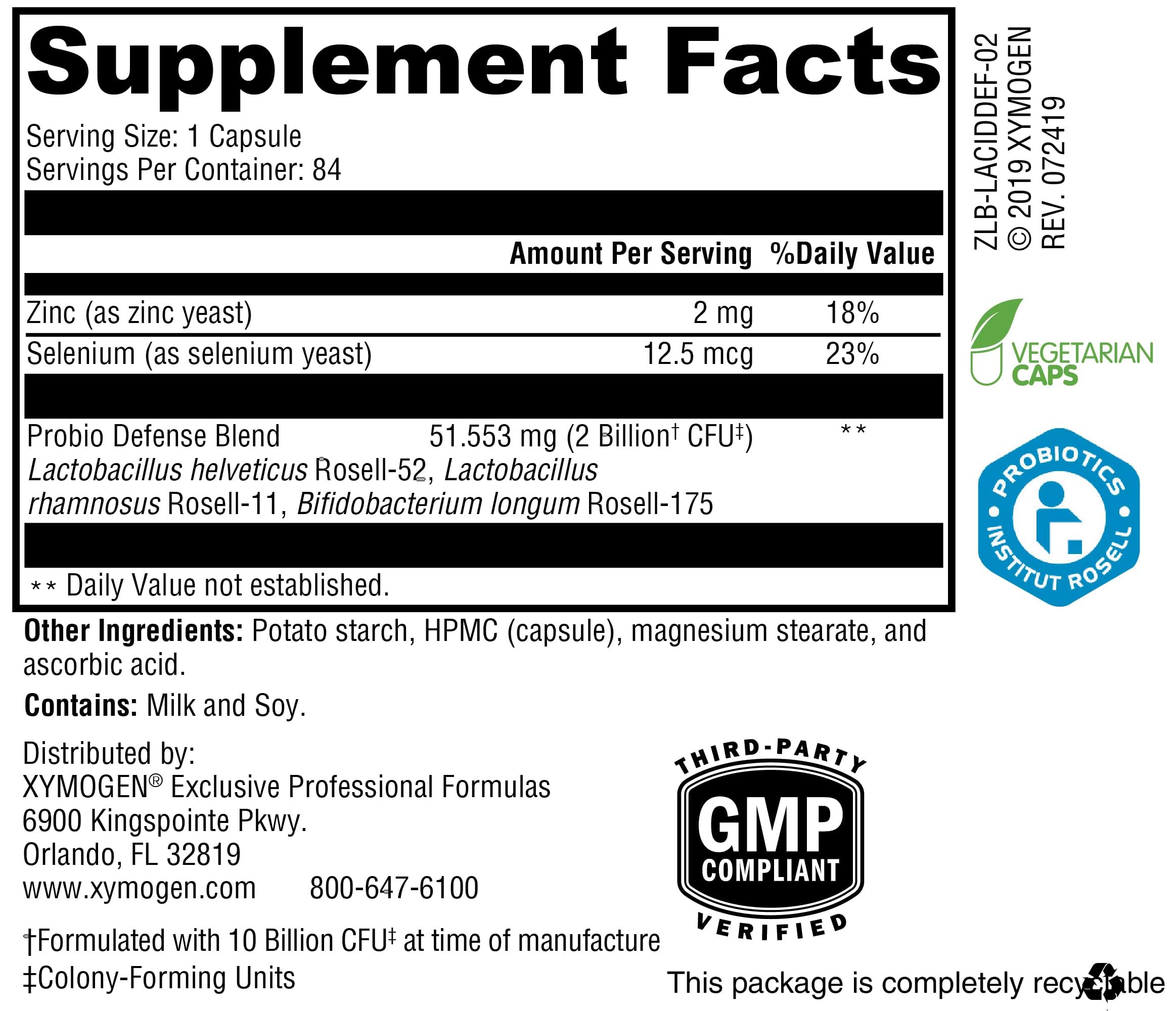 XYMOGEN Probio Defense - Daily Probiotic Blend for GI Balance Support - Immune & Gut Health Aid - 10 Billion CFU - Lactobacillus Rhamnosus, Zinc & Selenium - Gluten-Free & Non-GMO - 84 Capsules XYMOGEN buy supplements canada