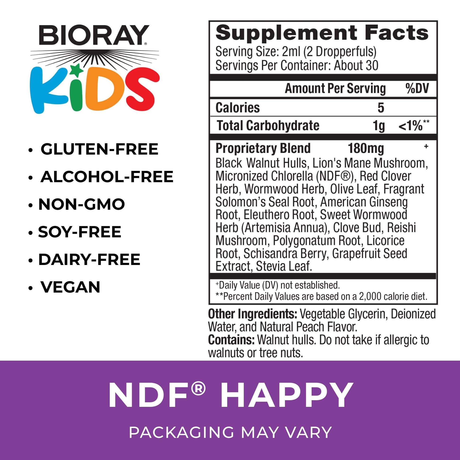 BIORAY Kids NDF Happy, Peach - 2 fl oz - Removes Unwanted Organisms That Can Trigger Irritability - 1-2 Month Supply BIORAY buy supplements canada