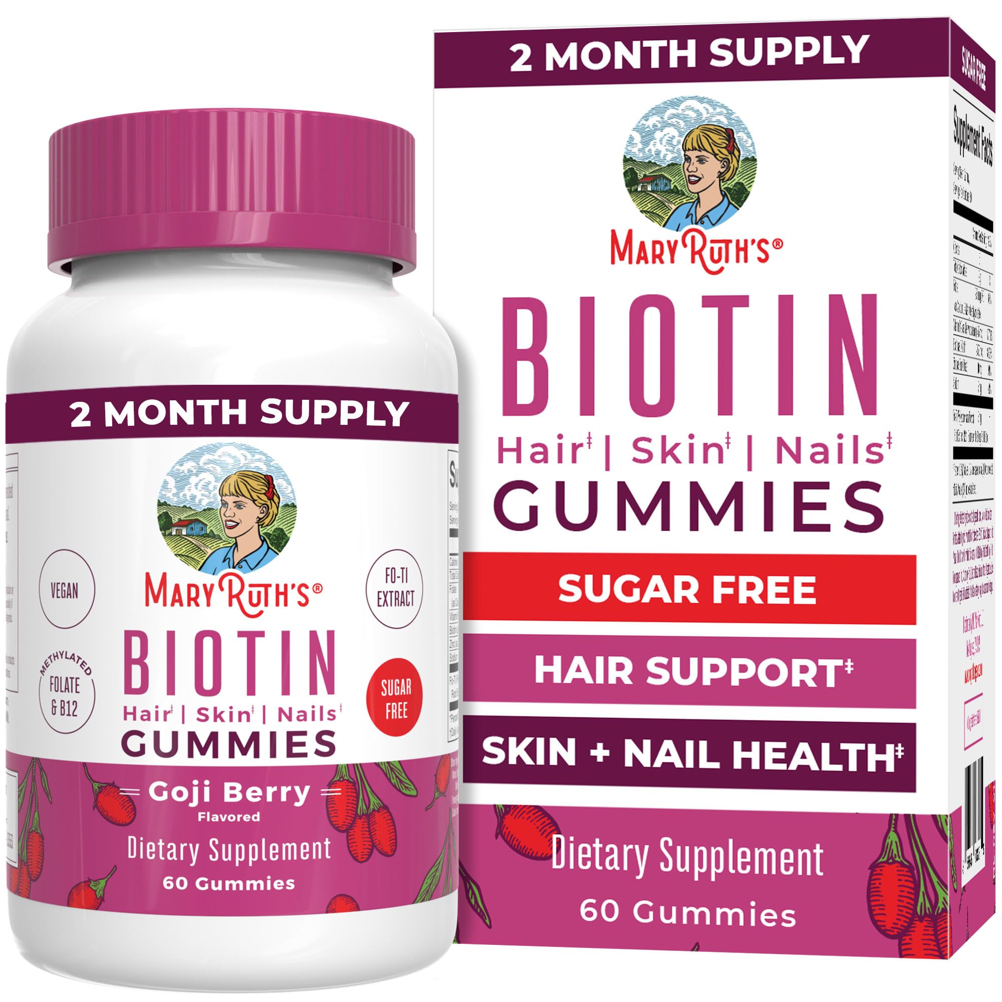 MaryRuth Organics Biotin Gummies | Sugar Free | Vegan | Non-GMO | 2,500 mcg Biotin Supplement | Hair Skin and Nails Vitamins | Hair Growth Vitamins | Hair Growth Supplement | 60 Count MARYRUTH'S buy supplements canada