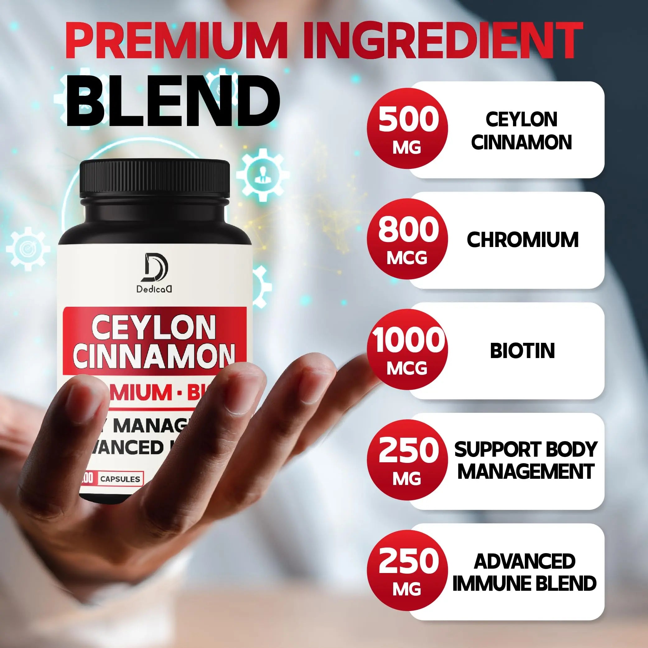 DEDICAD 13in1 Ceylon Cinnamon Capsules - 200 Capsules with Chromium Picolinate, Biotin, Grape Seed, Elderberry & More DEDICAD buy supplements canada