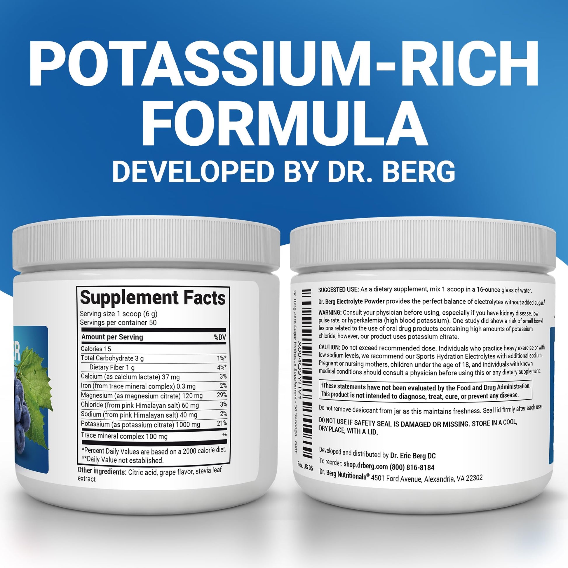 Dr. Berg Zero Sugar Hydration Keto Electrolyte Powder - Enhanced w/ 1000 mg of Potassium & Real Pink Himalayan Salt (NOT Table Salt) - Grape Flavor Hydration Drink Mix Supplement - 50 Servings Dr. Berg Nutritionals buy supplements canada