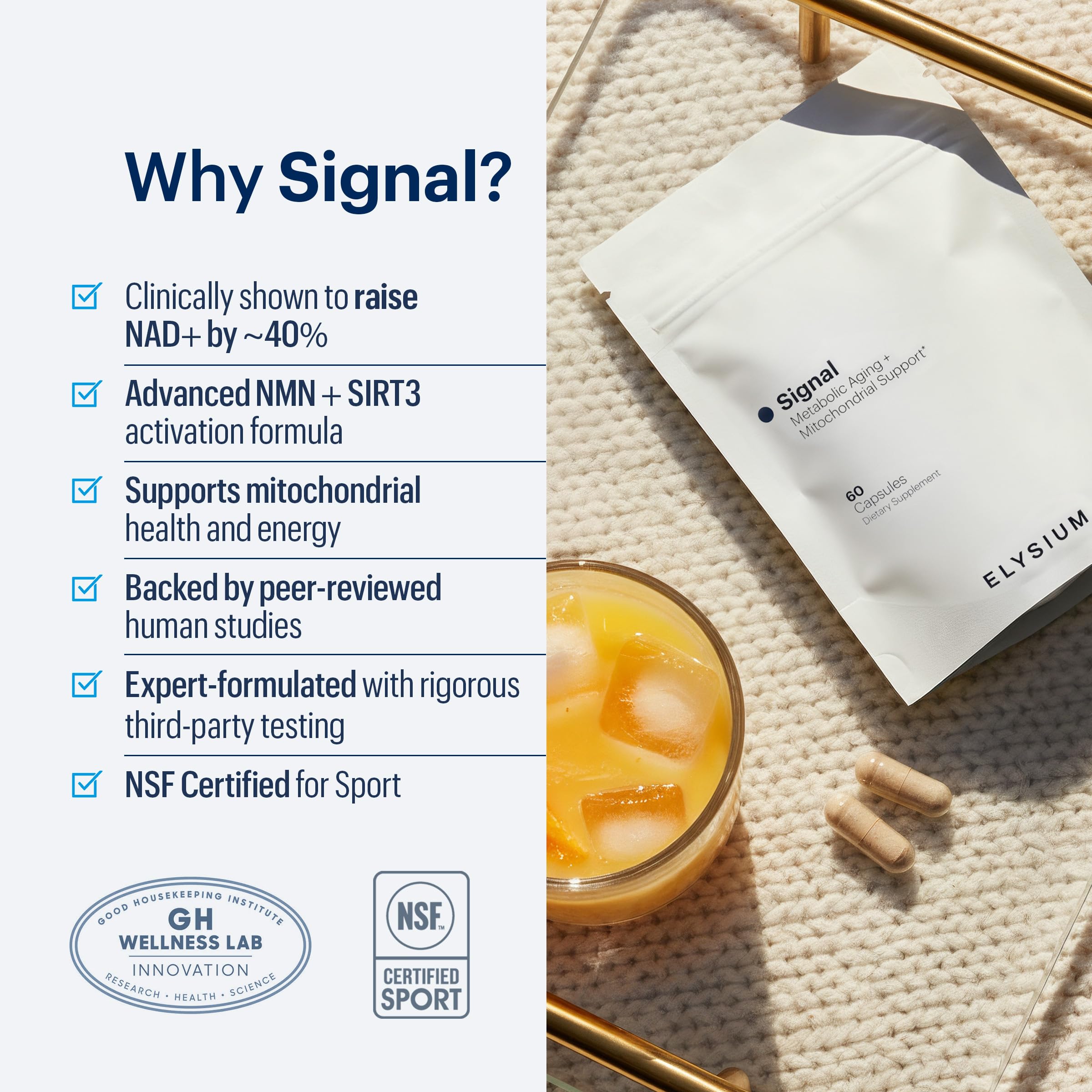 ELYSIUM Signal NMN Supplement - Clinically Proven to Support NAD+ Production, Mitochondrial Function & Metabolic Health - Nicotinamide Mononucleotide and SIRT3 Activation Complex- 30 Day Supply ELYSIUM buy supplements canada