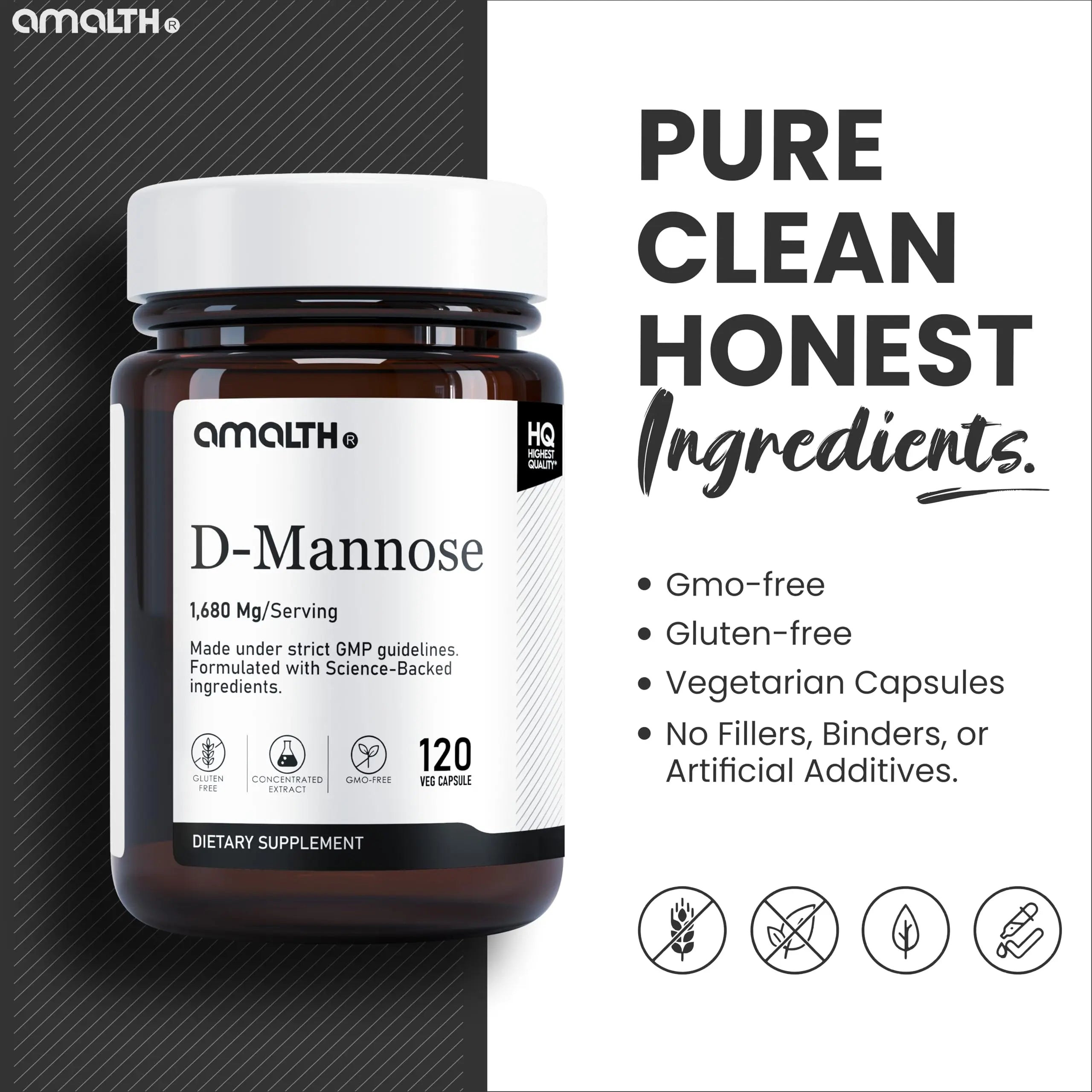 AMALTH D-Mannose Capsules 1680 mg per Serving, 120 Vegan Capsules, Pure Single Ingredient Mannose Supplement, Urinary Tract Support, UTI Wellness Support, Non GMO, Gluten Free AMALTH buy supplements canada
