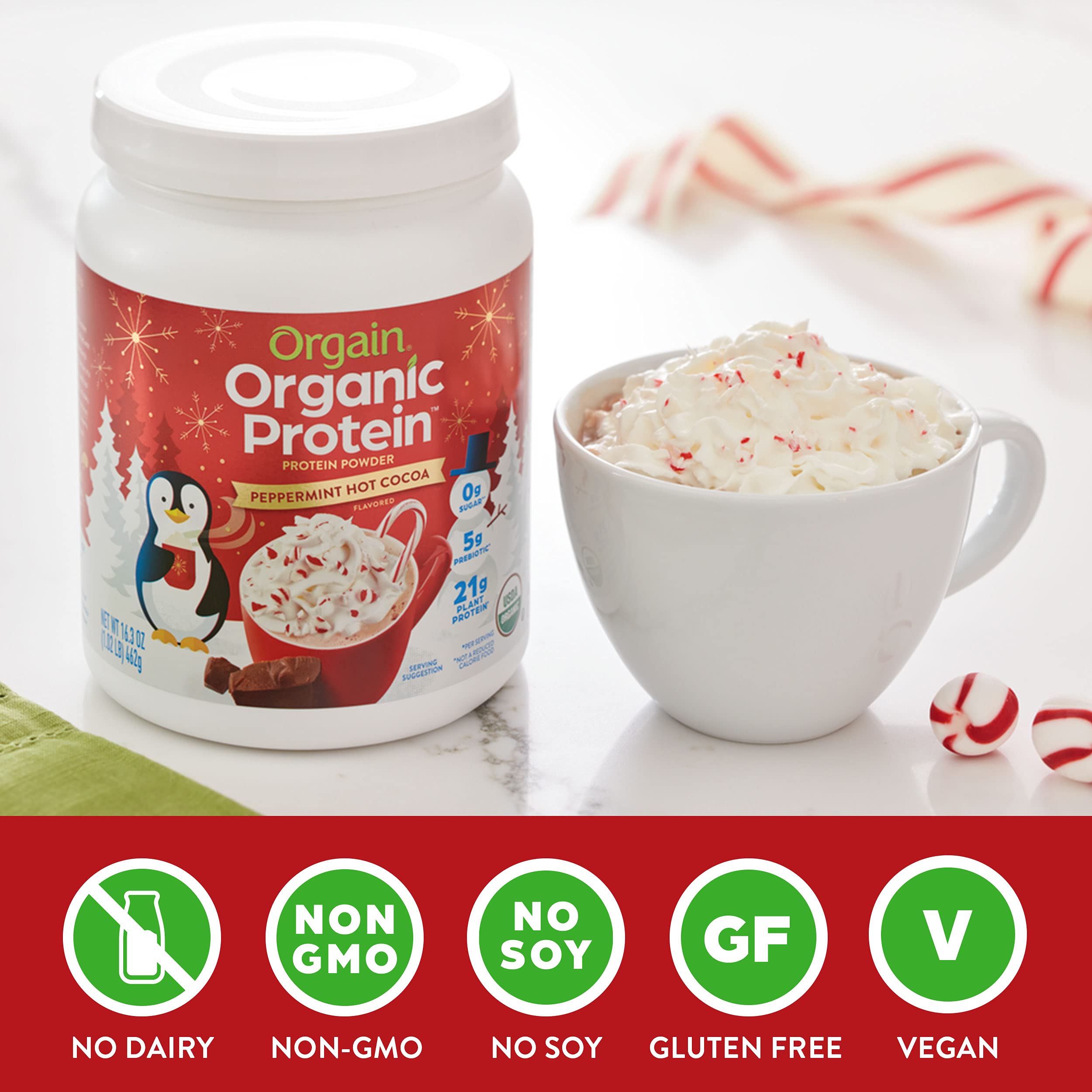 Orgain Organic Vegan Protein Powder, Peppermint Hot Cocoa Seasonal Holiday Flavor Orgain buy supplements canada
