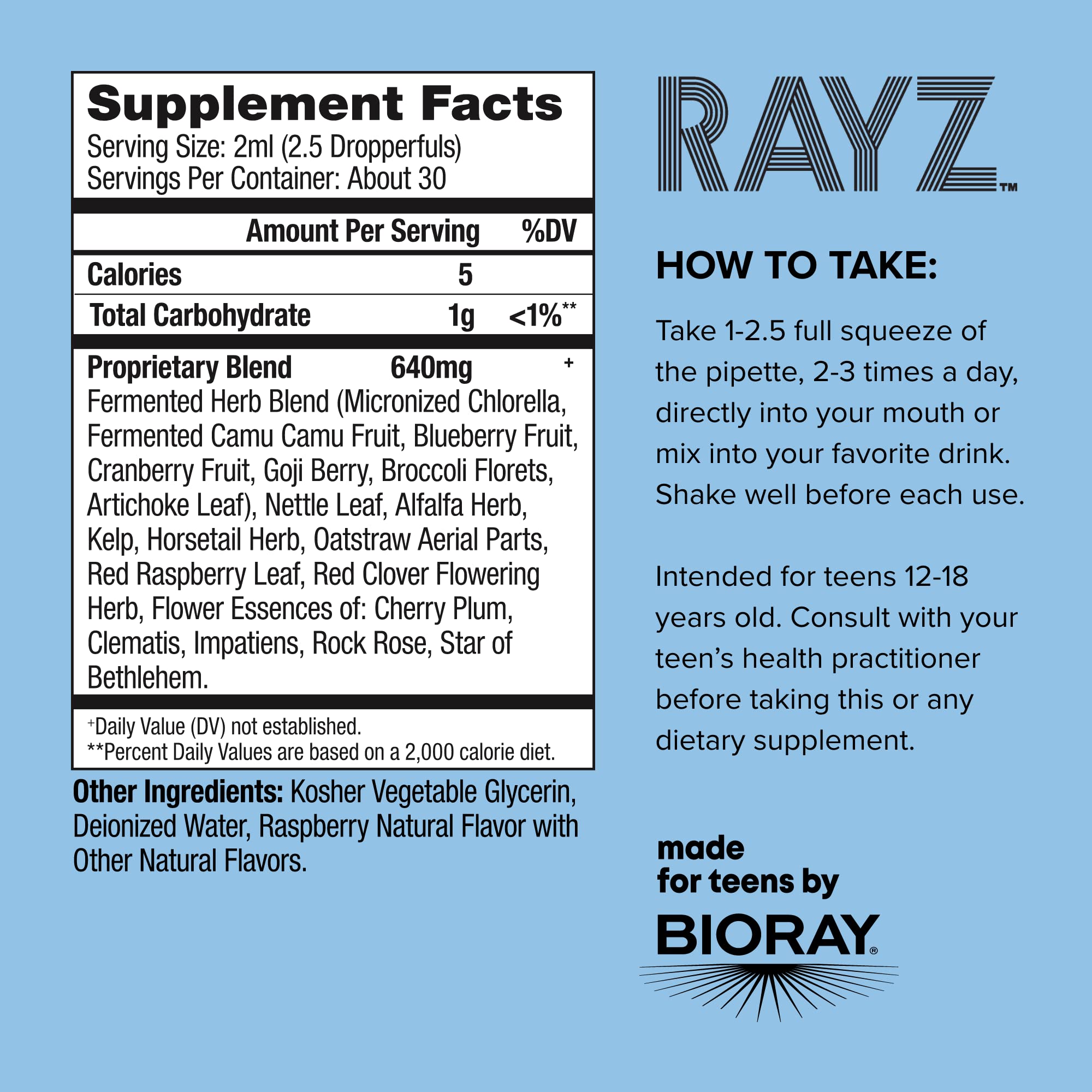 BIORAY RAYZ All Systems Glow, Raspberry Flavor - 2 fl oz - Convenient Source of Vitamins & Minerals for Teens 12-18 Years Old BIORAY buy supplements canada