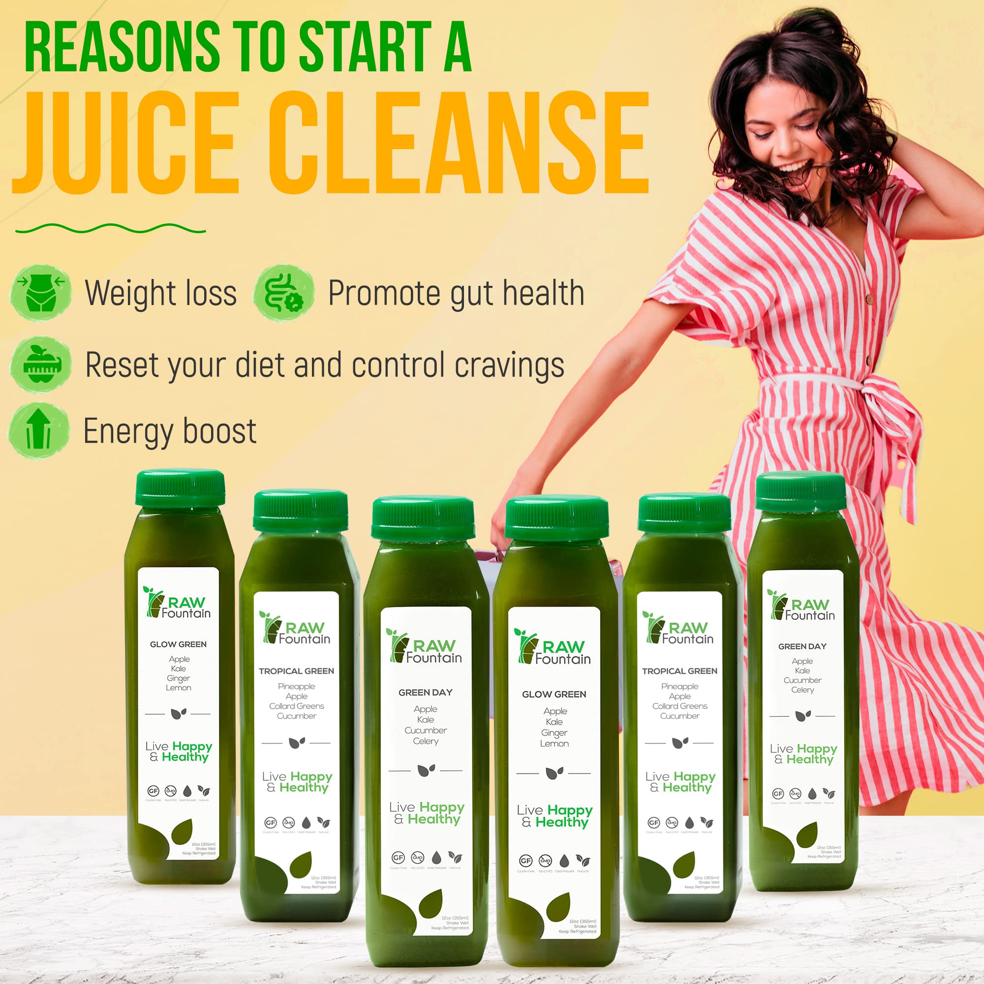 1 Day Green Juice Cleanse by Raw Fountain, All Natural Raw, Vegan Detox, Cold Pressed Raw Fountain buy supplements canada