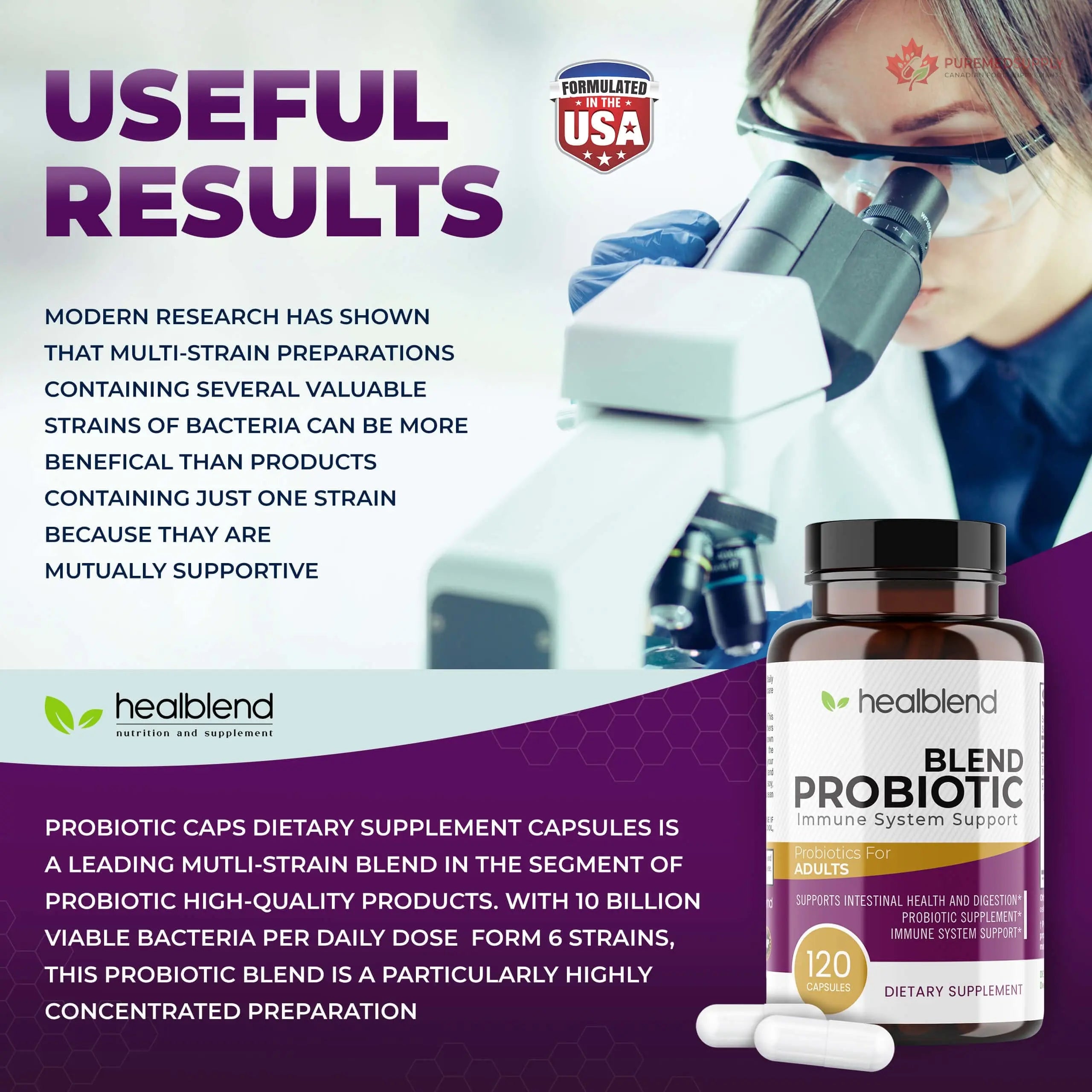 healblend Probiotic Caps Dietary Supplement Capsules, Probiotic for Women and for Men Digestive Health, Immune System Support, Non-GMO, Gluten-Free, 120 Veg Caps healblend buy supplements canada