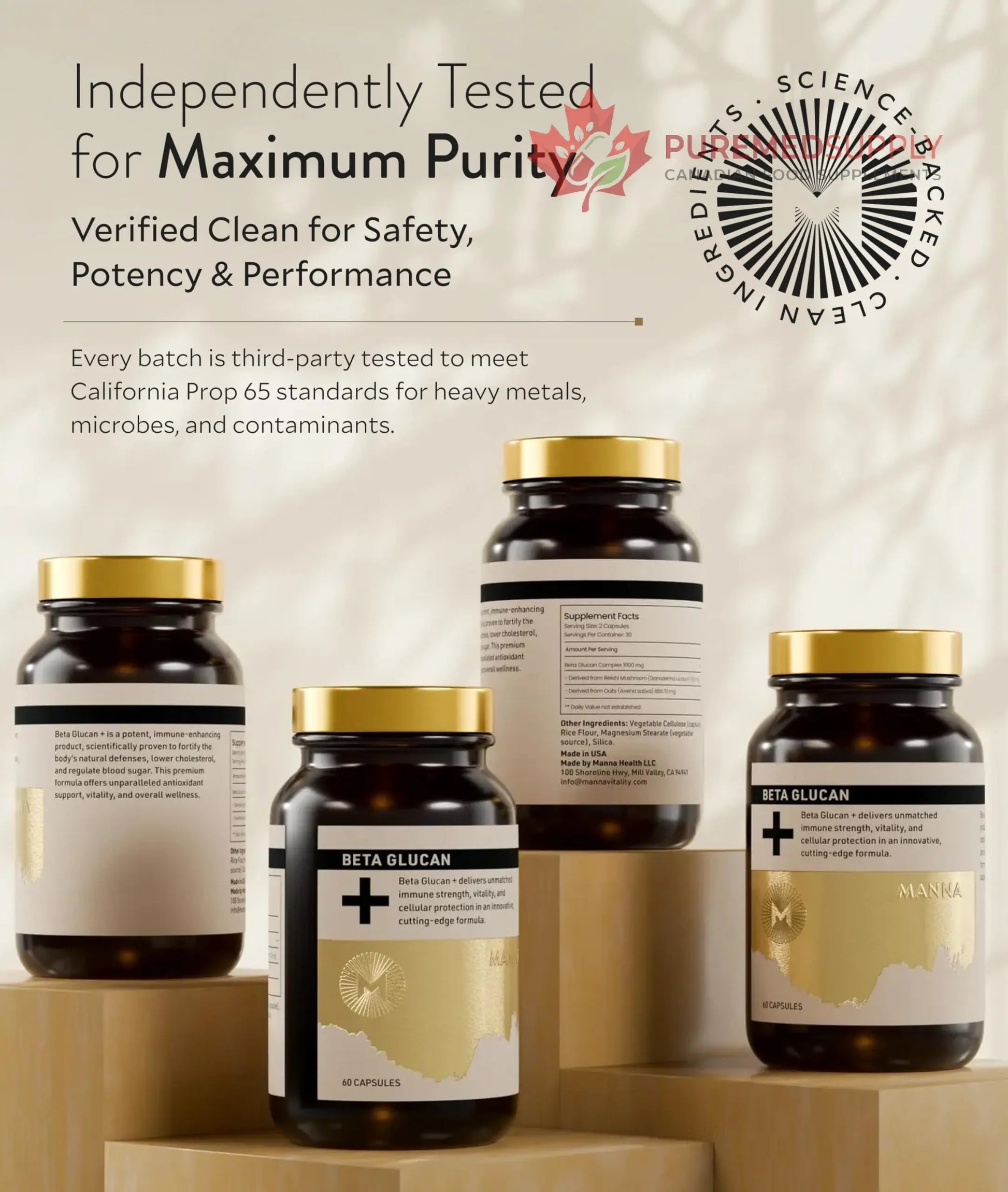 Manna Beta Glucan+ Capsules | 1000mg Beta Glucan Complex | Reishi Mushroom & Oats | Supplement for Immune Support, Heart Health, Cellular Renewal & Antioxidant Protection | 60 Count M Manna buy supplements canada