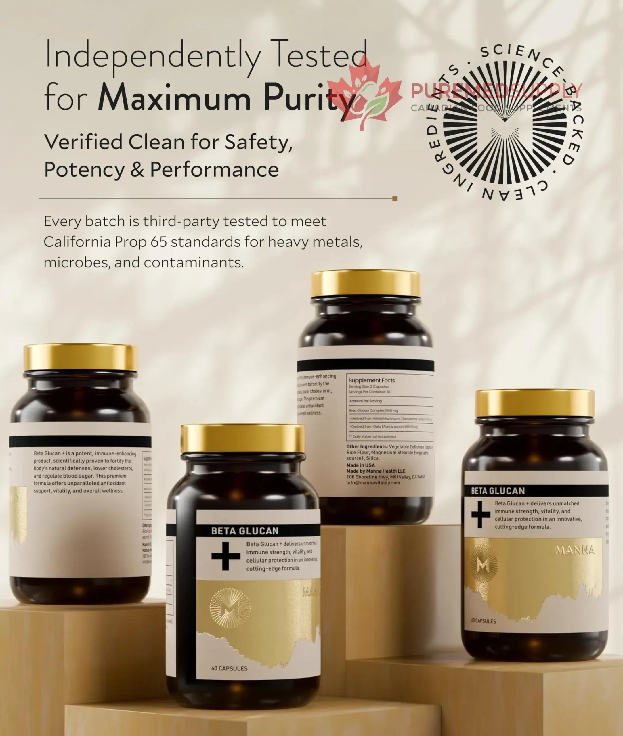 Manna Beta Glucan+ Capsules | 1000mg Beta Glucan Complex | Reishi Mushroom & Oats | Supplement for Immune Support, Heart Health, Cellular Renewal & Antioxidant Protection | 60 Count M Manna buy supplements canada