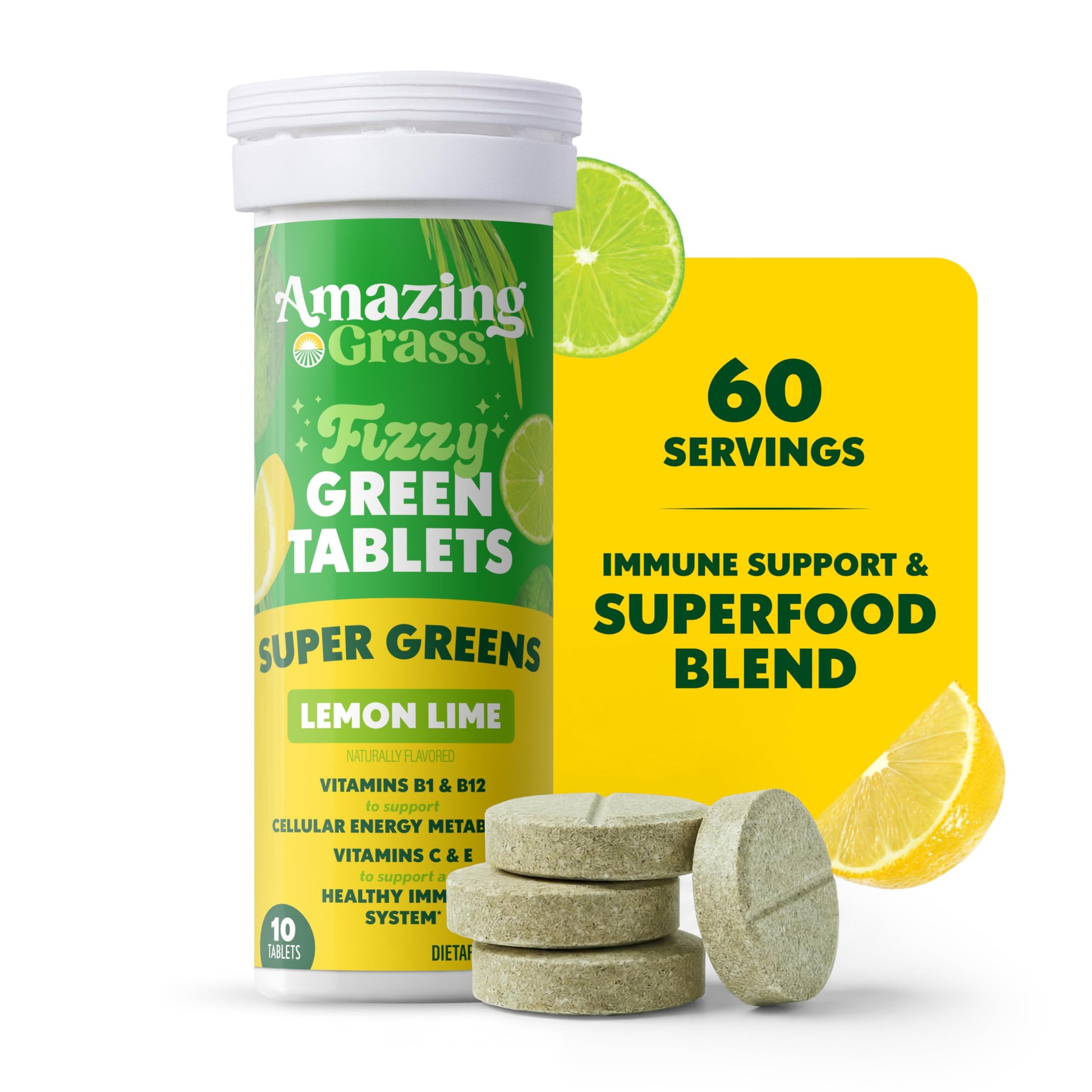 Amazing Grass Effervescent Tablets: Green Superfood Water Flavoring Tablet with Antioxidants & Alkalizing Greens, Lemon Lime, 60 Count Amazing Grass buy supplements canada