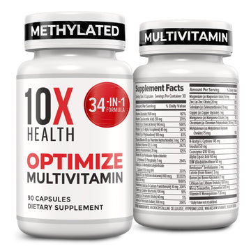 10X Health Optimize Methylated Multivitamin for Men - 90 Capsules, 34 in 1 Formula with 800 mcg of Vitamin B12, 5-MTHF, NAC 10X Health System buy supplements canada