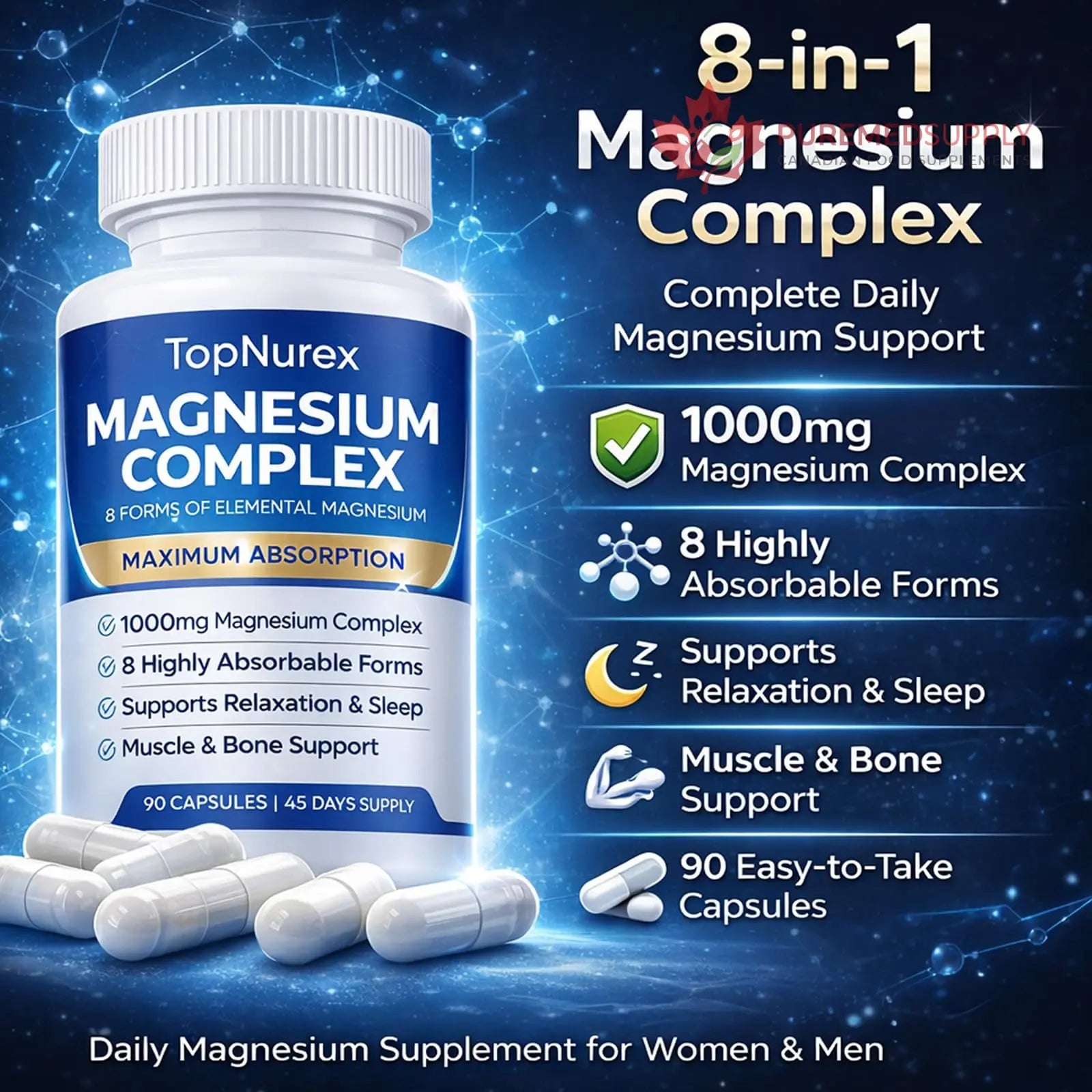Top Nurex Magnesium Complex Supplement for Women & Men | 1000mg Maximum Absorption | 8 Magnesium Forms Including Glycinate, Citrate, Malate | Supports Relaxation, Sleep, Bone Strength | 90 Capsules Art anime buy supplements canada