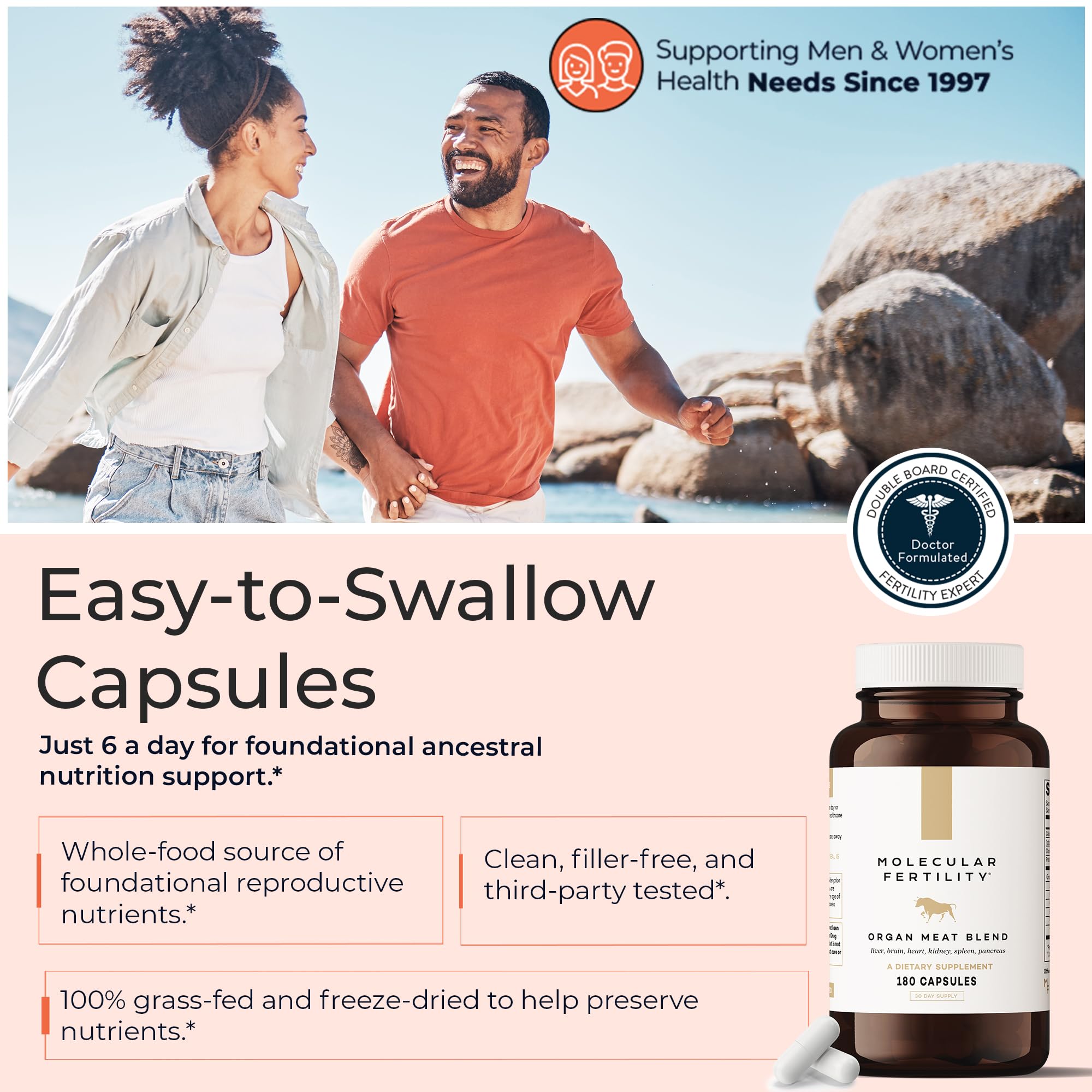 Molecular Fertility Beef Organ Complex - Pasture-Raised, Grass Fed Beef Liver, Brain, Heart, Spleen, Pancreas Blend, Healthy Hormone Balance and Fertility Supplement for Women and Men, 180 Capsules Molecular Fertility buy supplements canada