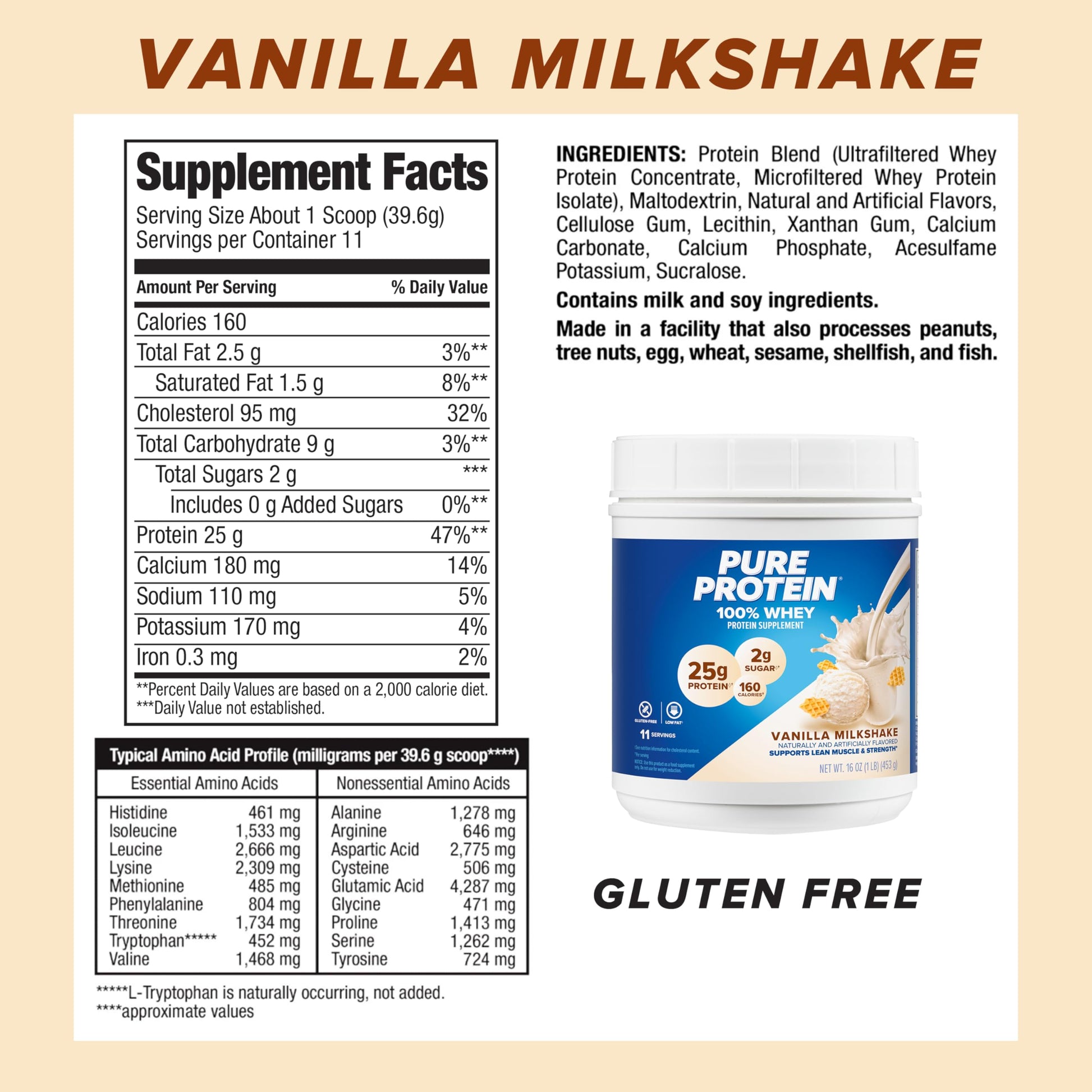 Pure Protein Powder, Whey, High Protein, Low Sugar, Gluten Free, Vanilla Cream, 1 lb Pure Protein buy supplements canada