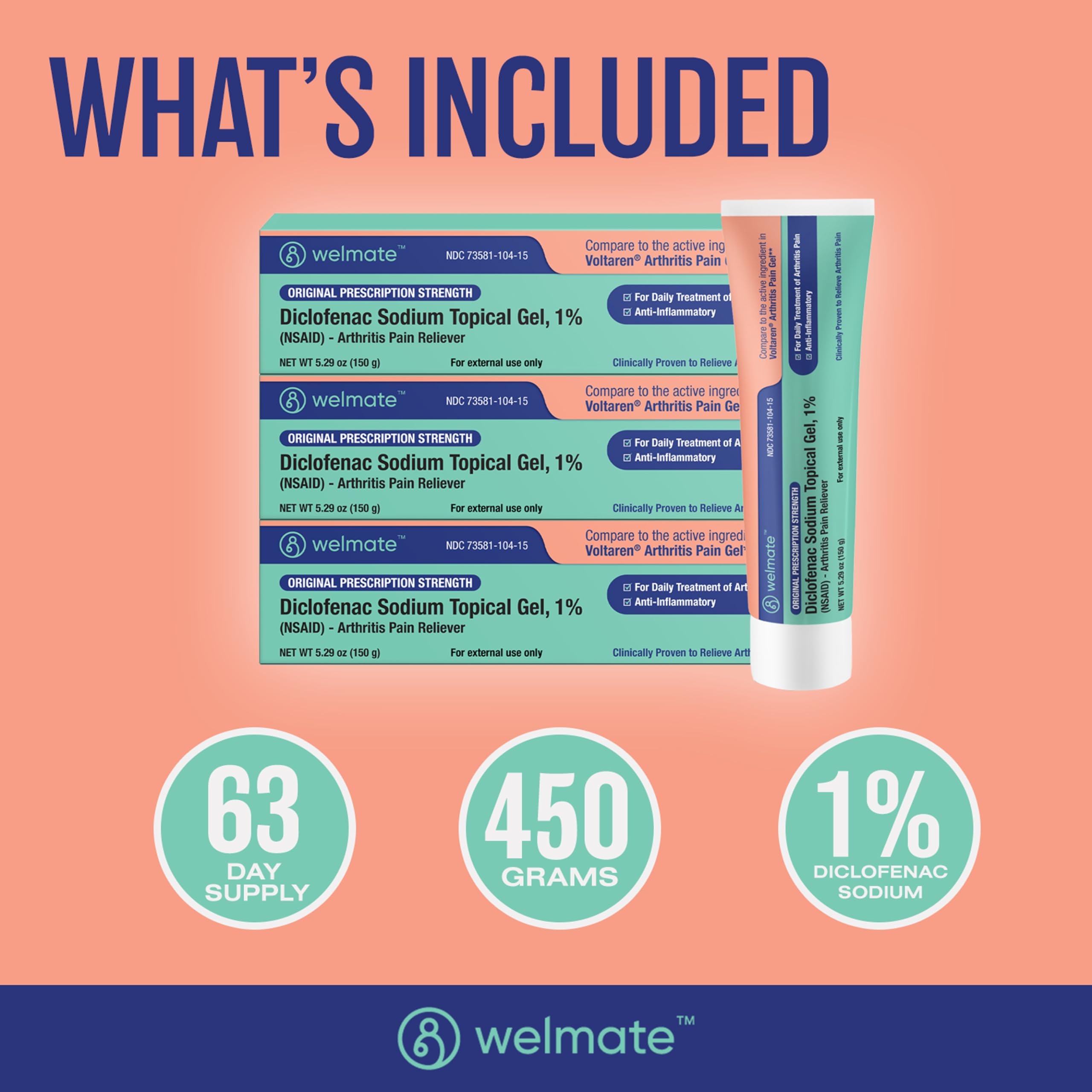 WELMATE - Arthritis Pain Reliever - Diclofenac Sodium Topical Gel 1% - Arthritis Relief - Pain Relief Cream/Gel - Mobility Aids - 5.29 oz - 3 Pack WELMATE buy supplements canada