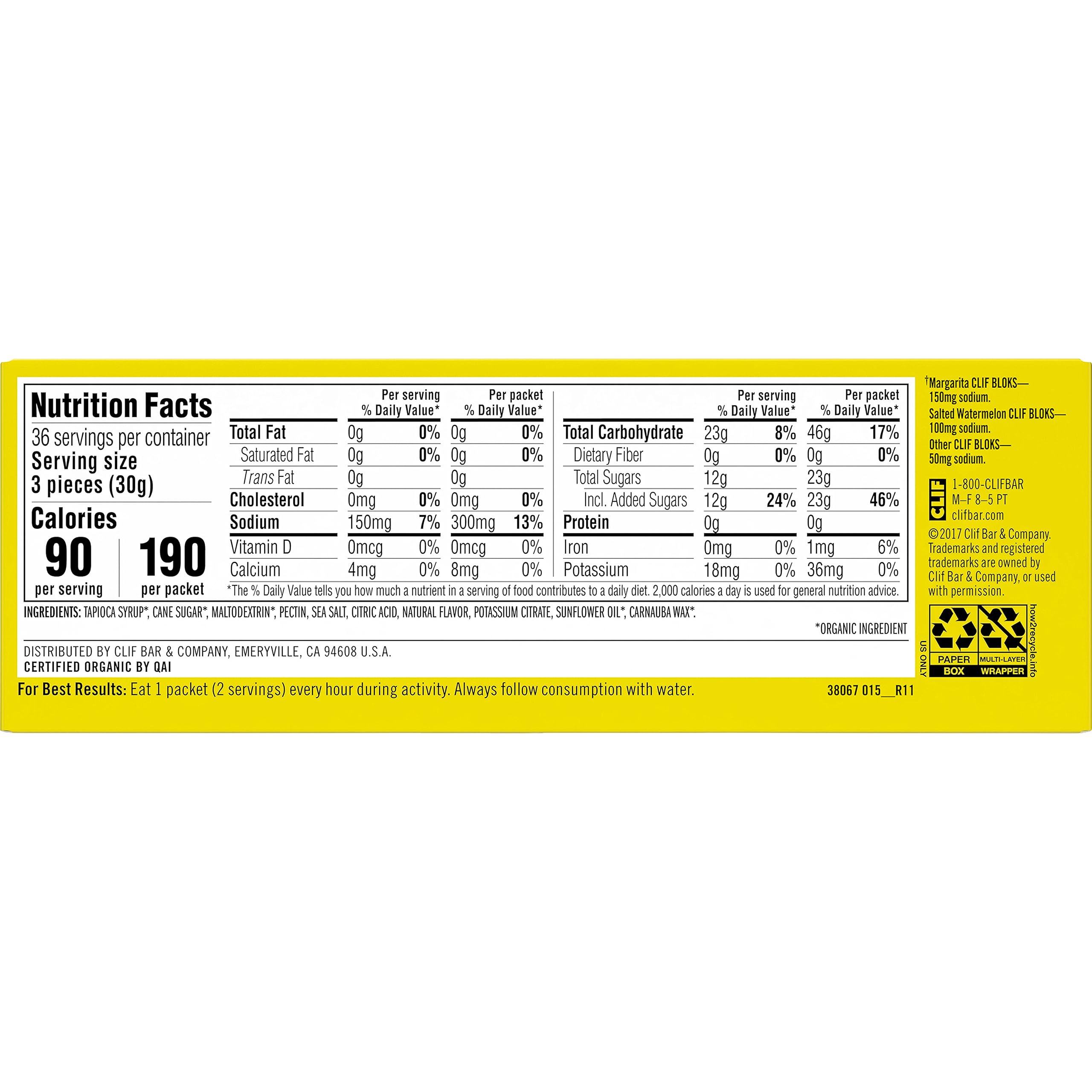CLIF BLOKS - Margarita Flavor with 3X Sodium - Energy Chews - Non-GMO Clif Bar buy supplements canada