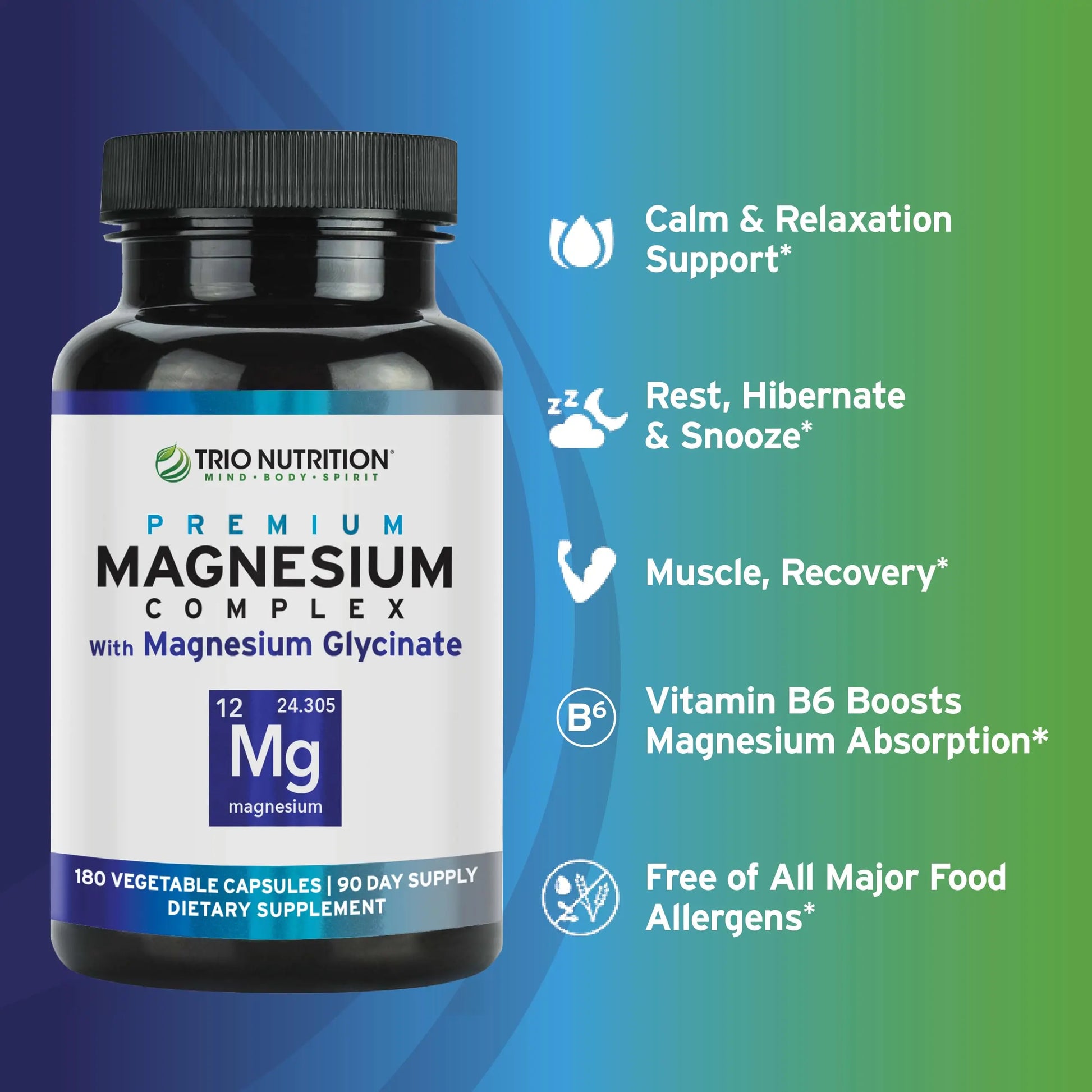 Trio Nutrition Magnesium Complex 90 Day Supply 420 mg | Natural Calm, Relax, Stress Relief, and Muscle Recovery |Magnesium Glycinate Supplement with Vitamin B6 for Rapid Absorption* TRIO NUTRITION buy supplements canada