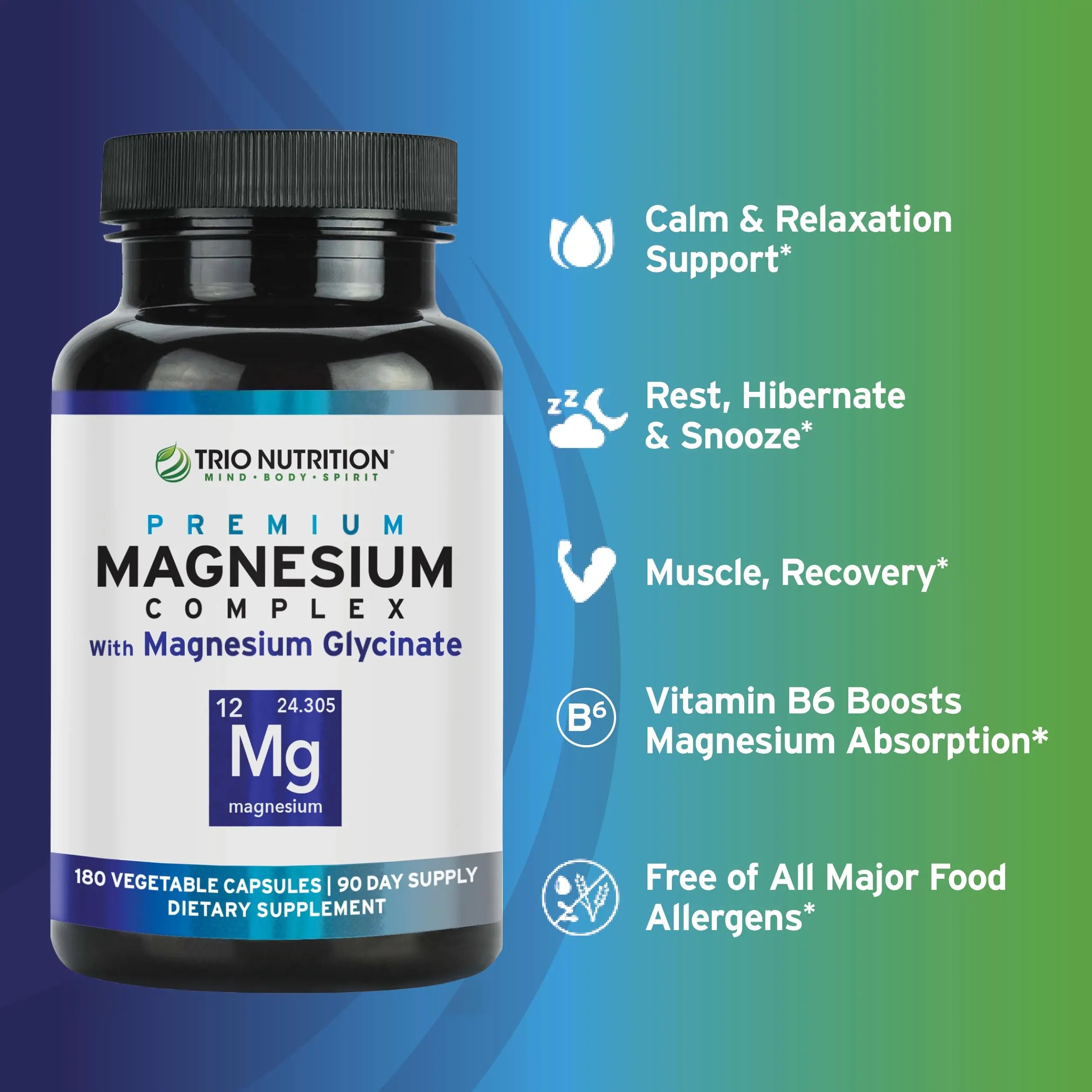 Trio Nutrition Magnesium Complex 90 Day Supply 420 mg | Natural Calm, Relax, Stress Relief, and Muscle Recovery |Magnesium Glycinate Supplement with Vitamin B6 for Rapid Absorption* TRIO NUTRITION buy supplements canada