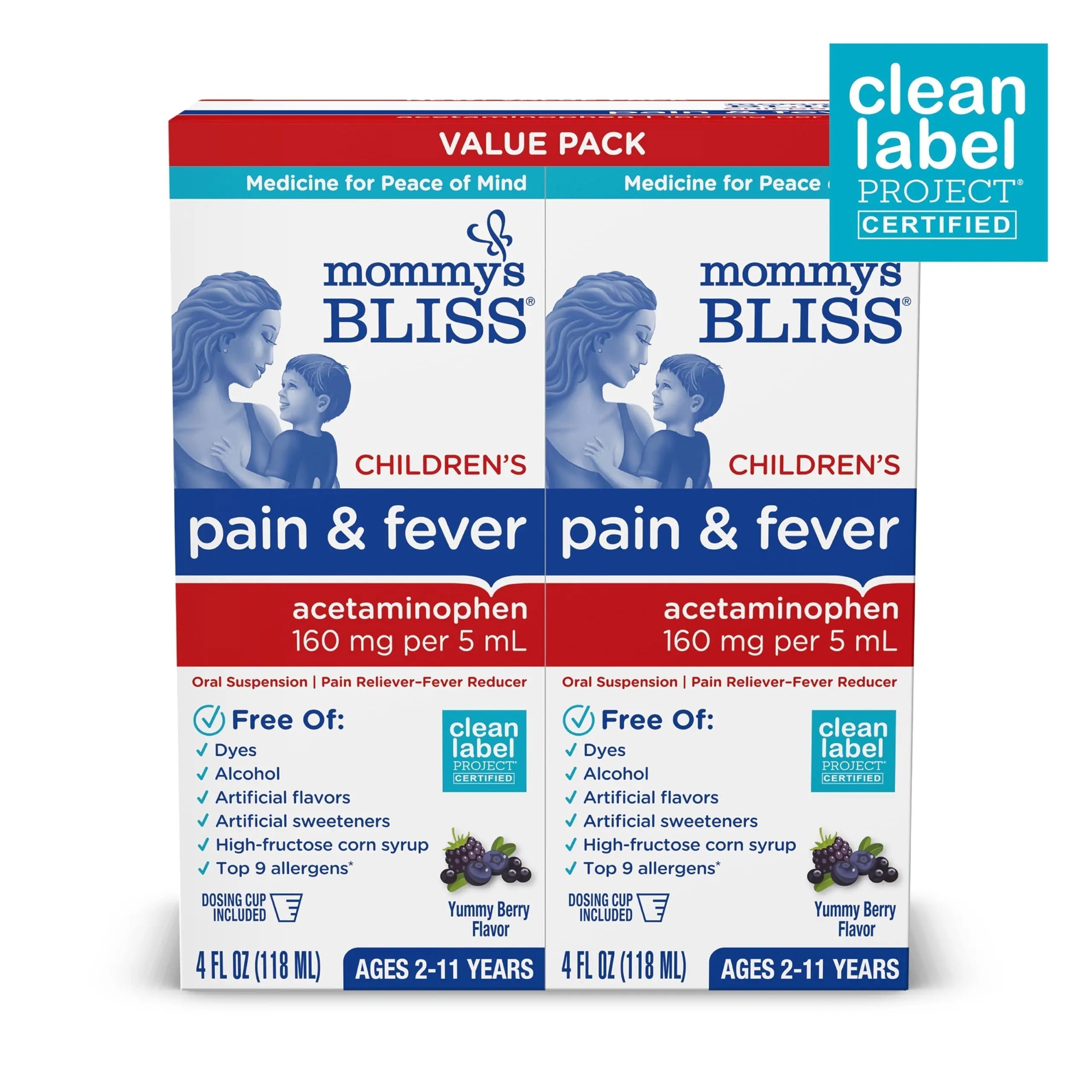 Mommy's Bliss Children's Pain and Fever Reducer, Kids Acetaminophen, Dye Free, Delicious Mixed Berry Flavor, Ages 2+, 4 Fluid Ounces (Pack of 2) Mommy's Bliss buy supplements canada