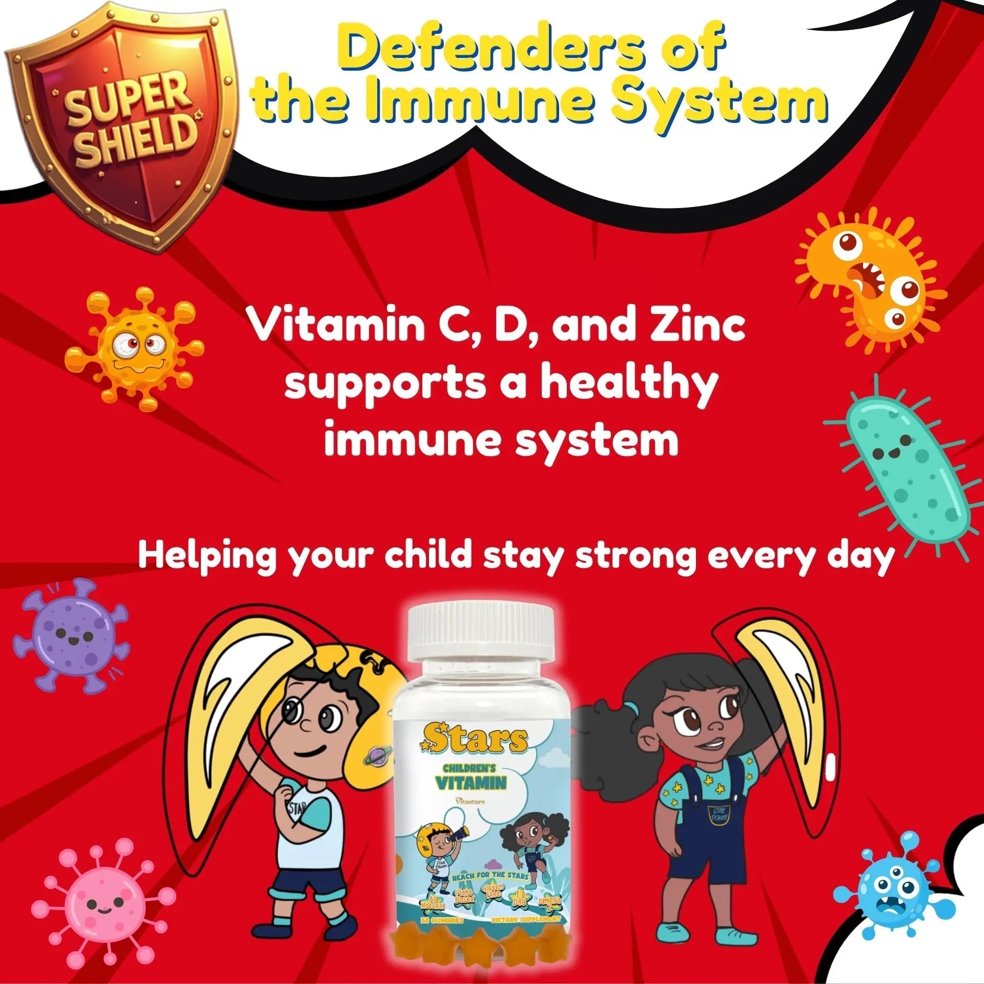 Stars Kids Multivitamin Gummies with Omega 3, Vitamins for Kids with A, B, C, D, Plant Based Multi Vitamins for Children, Manganese Vitastars buy supplements canada