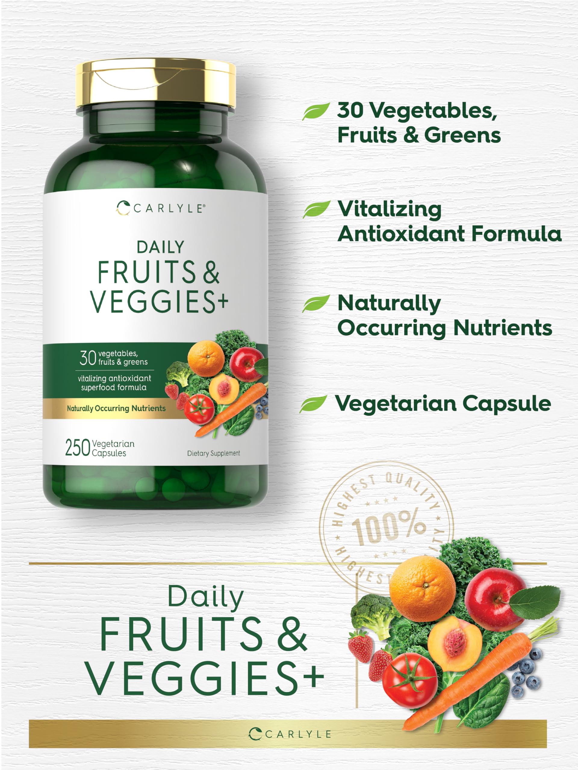 Carlyle Fruits and Veggies Supplement | 250 Capsules | Made with 30 Fruits and Vegetables | Vegetarian, Non-GMO, Gluten Free Superfood Formula Carlyle buy supplements canada