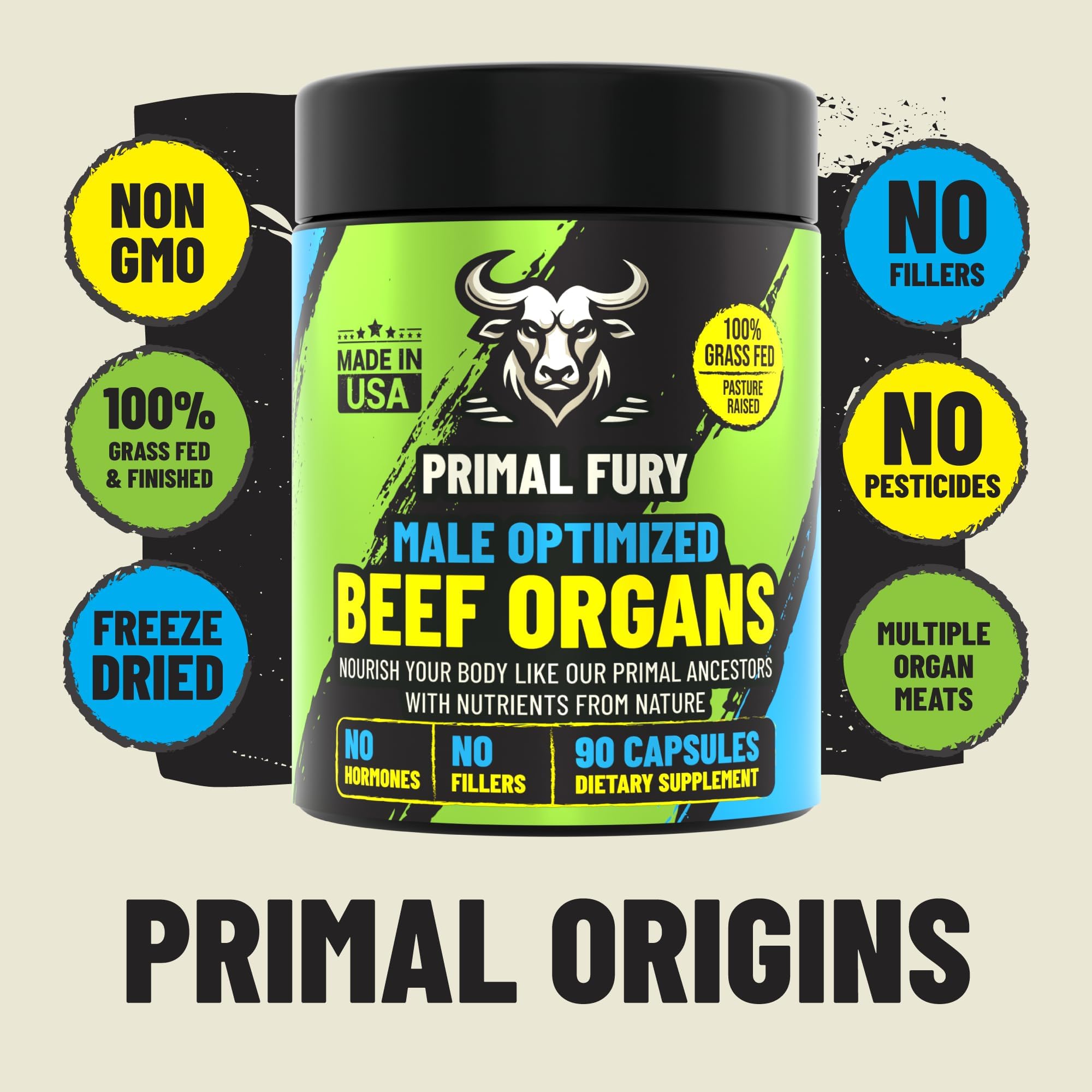 Grass Fed Beef Organ Supplement for Men - Male Optimization Pills - 6 Vital Beef Organs to Drive Prostate Health & Peak Performance, Made in USA, 90 Capsules (2 Pack) PRIMAL FURY buy supplements canada