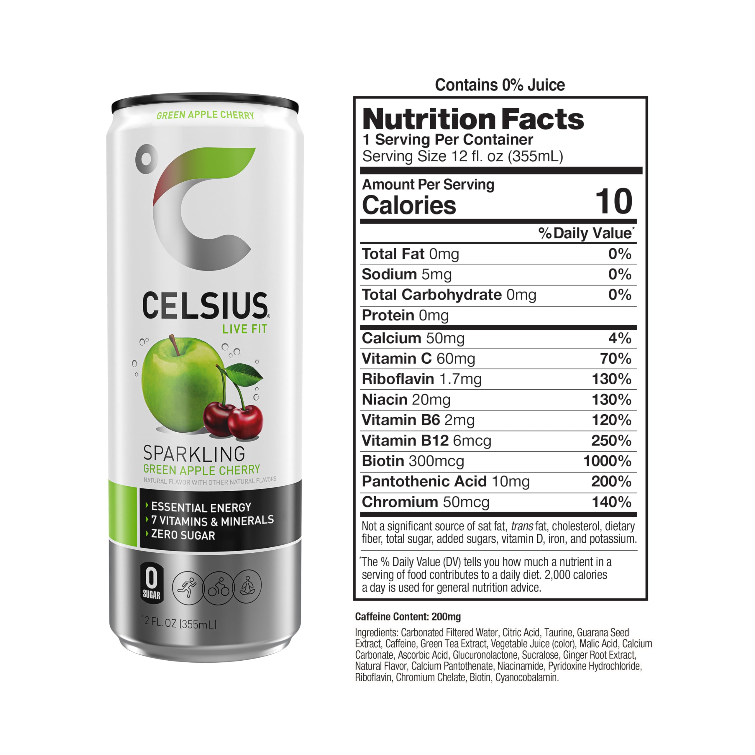 CELSIUS Sparkling Green Apple Cherry, Functional Essential Energy Drink, 12 Fl Oz CELSIUS buy supplements canada