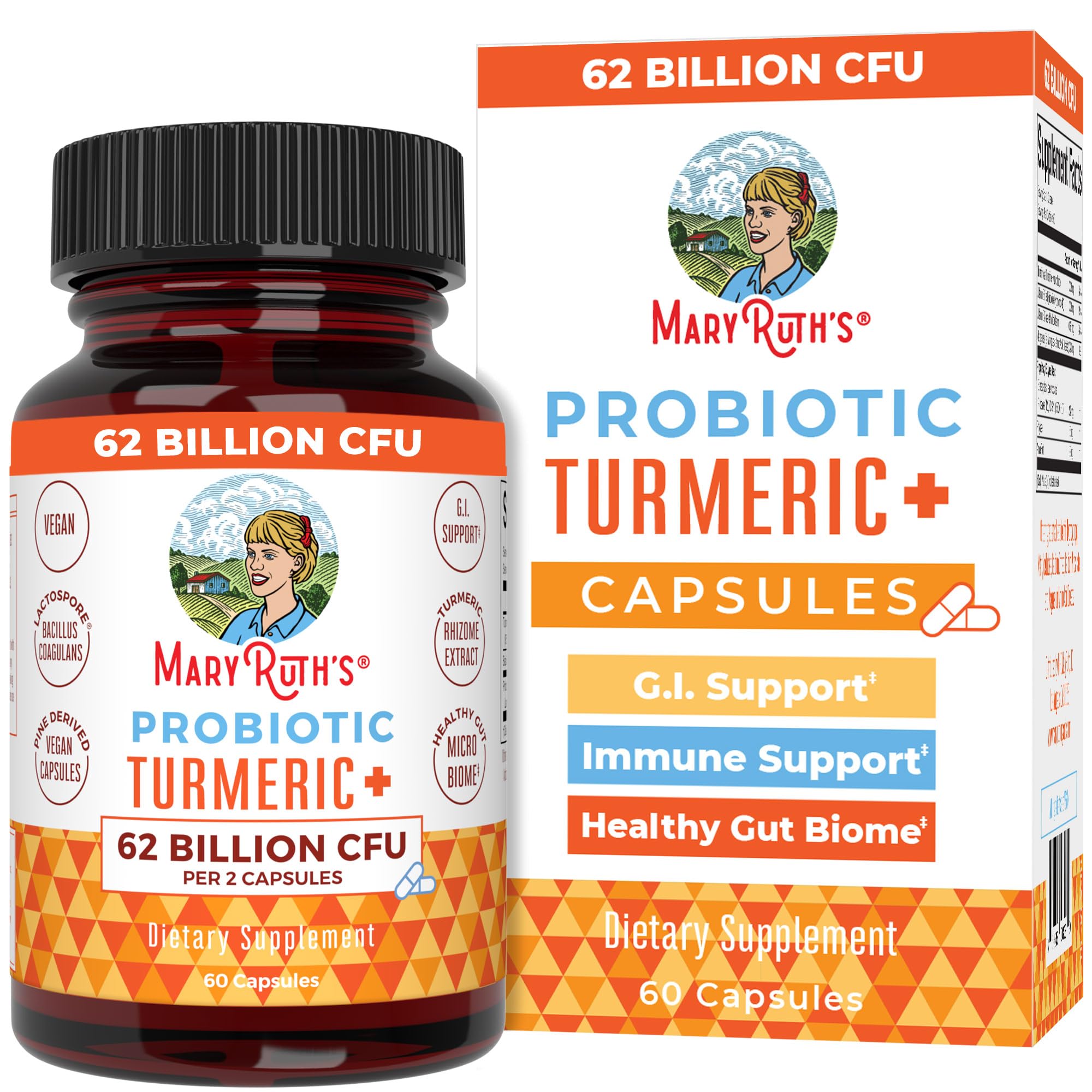 MaryRuth Organics Probiotic Turmeric + Extra GI Support | 62 Billion CFU | Organic Ingredients Turmeric Complex with Probiotics | Turmeric Curcumin Capsules for Digestion | Vegan | 60 Count MARYRUTH'S buy supplements canada