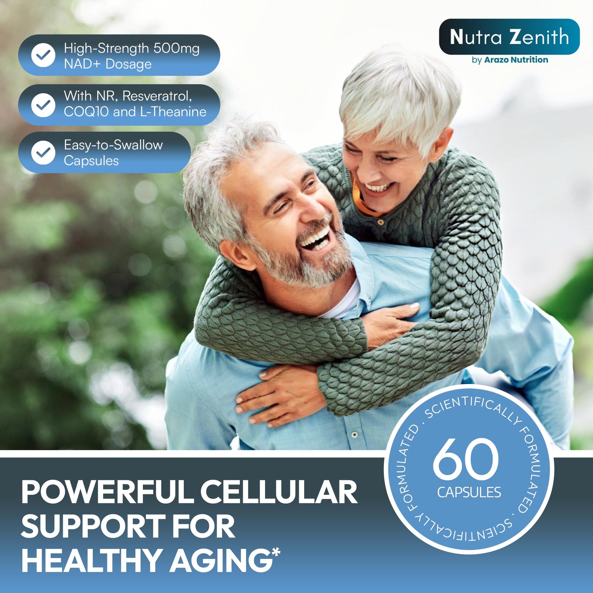 NAD+ Supplement with Nicotinamide Riboside (NMN Alternative), CoQ10 & Resveratrol – 60 Capsules for Healthy Aging Support, Energy Boost & Cognitive Function Enhancement – Cellular Renewal & Vitality Arazo Nutrition buy supplements canada