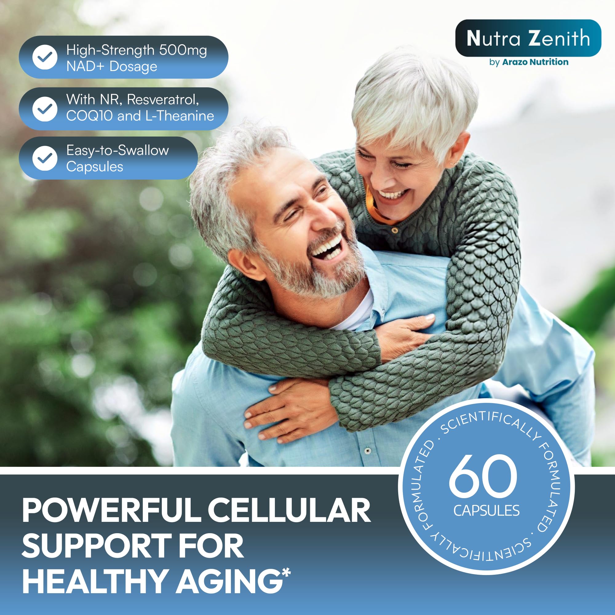 NAD+ Supplement with Nicotinamide Riboside (NMN Alternative), CoQ10 & Resveratrol – 60 Capsules for Healthy Aging Support, Energy Boost & Cognitive Function Enhancement – Cellular Renewal & Vitality Arazo Nutrition buy supplements canada