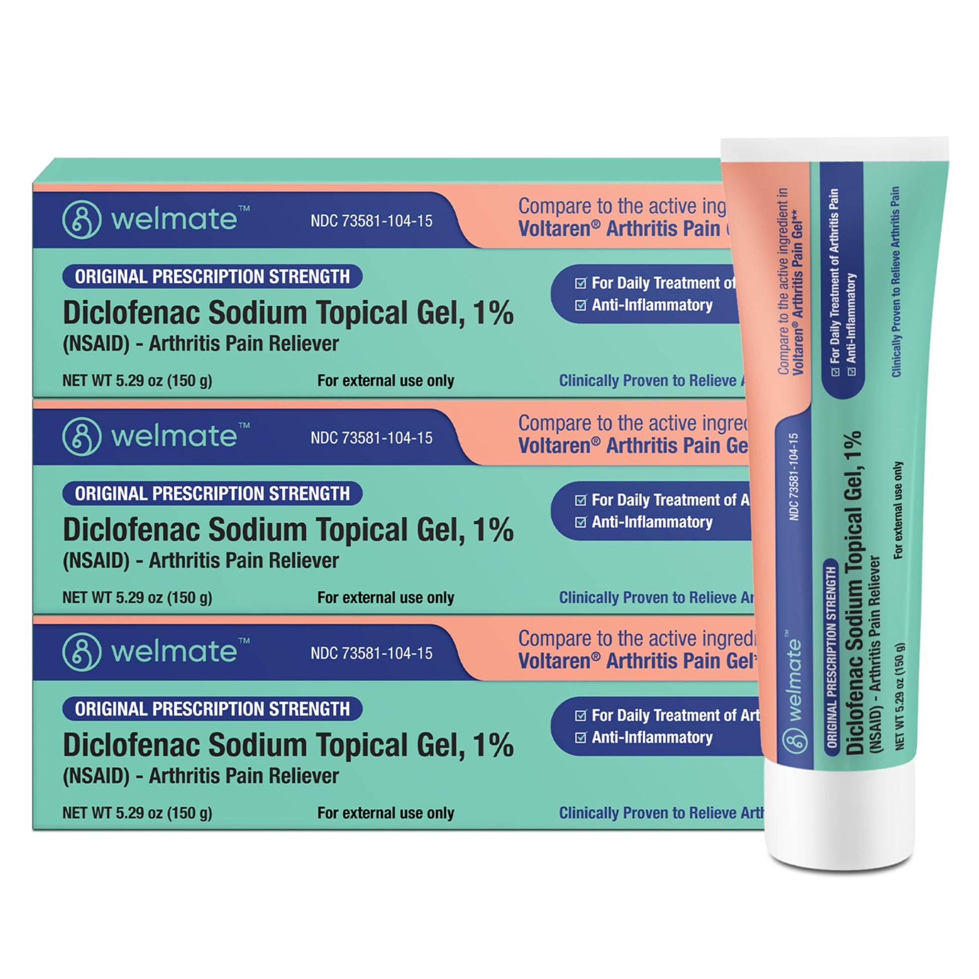 WELMATE - Arthritis Pain Reliever - Diclofenac Sodium Topical Gel 1% - Arthritis Relief - Pain Relief Cream/Gel - Mobility Aids - 5.29 oz - 3 Pack WELMATE buy supplements canada