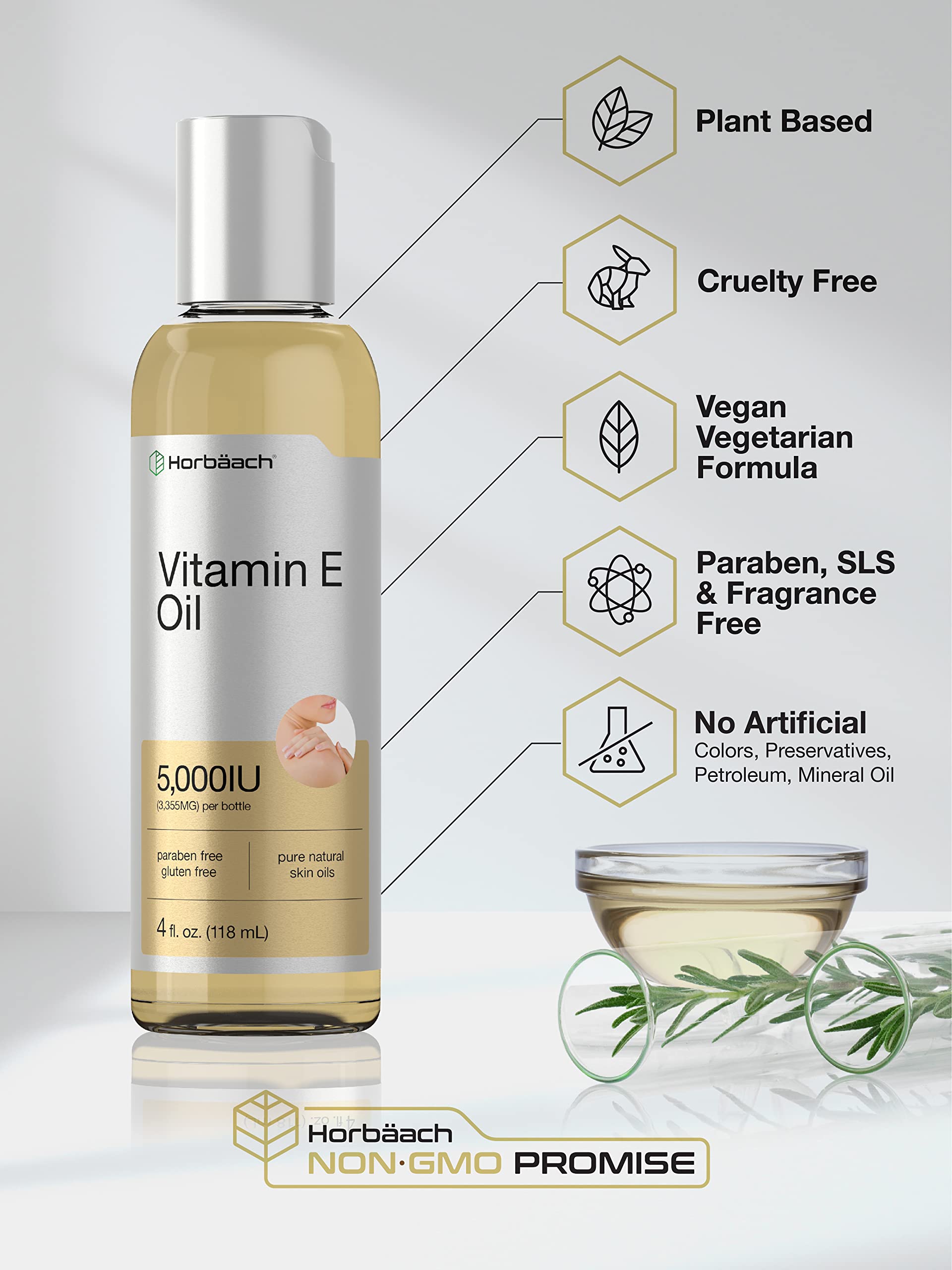Vitamin E Oil | 5000 IU | 8 oz (2 x 4oz) Value Pack | for Skin, Hair, Face & Body | Vegetarian Horbäach buy supplements canada